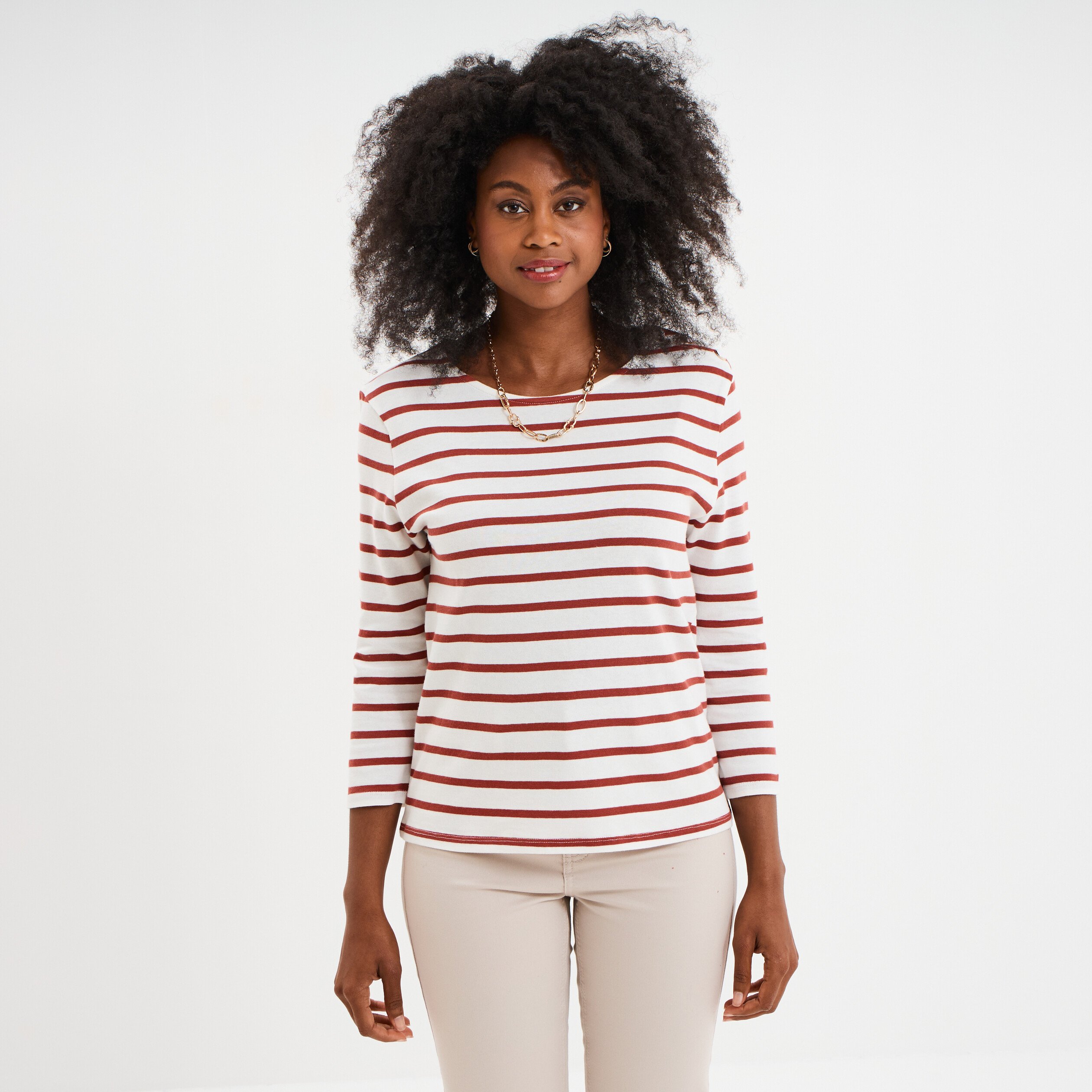 t shirt manches 34 avec boutons coton ecru femme T-shirt manches 3/4 avec boutons coton ecru femme