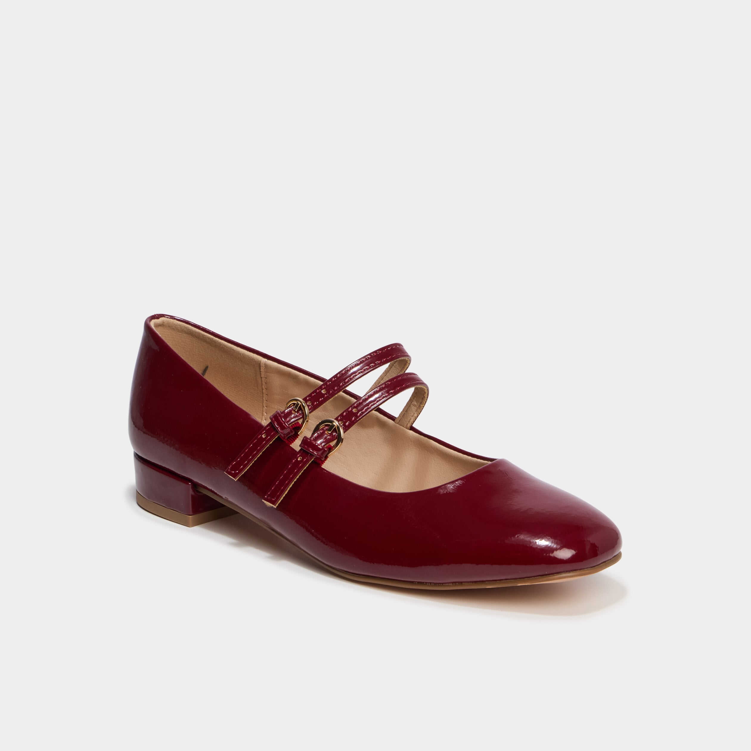 Ballerines bout carr&eacute; brides ajustables bordeaux femme