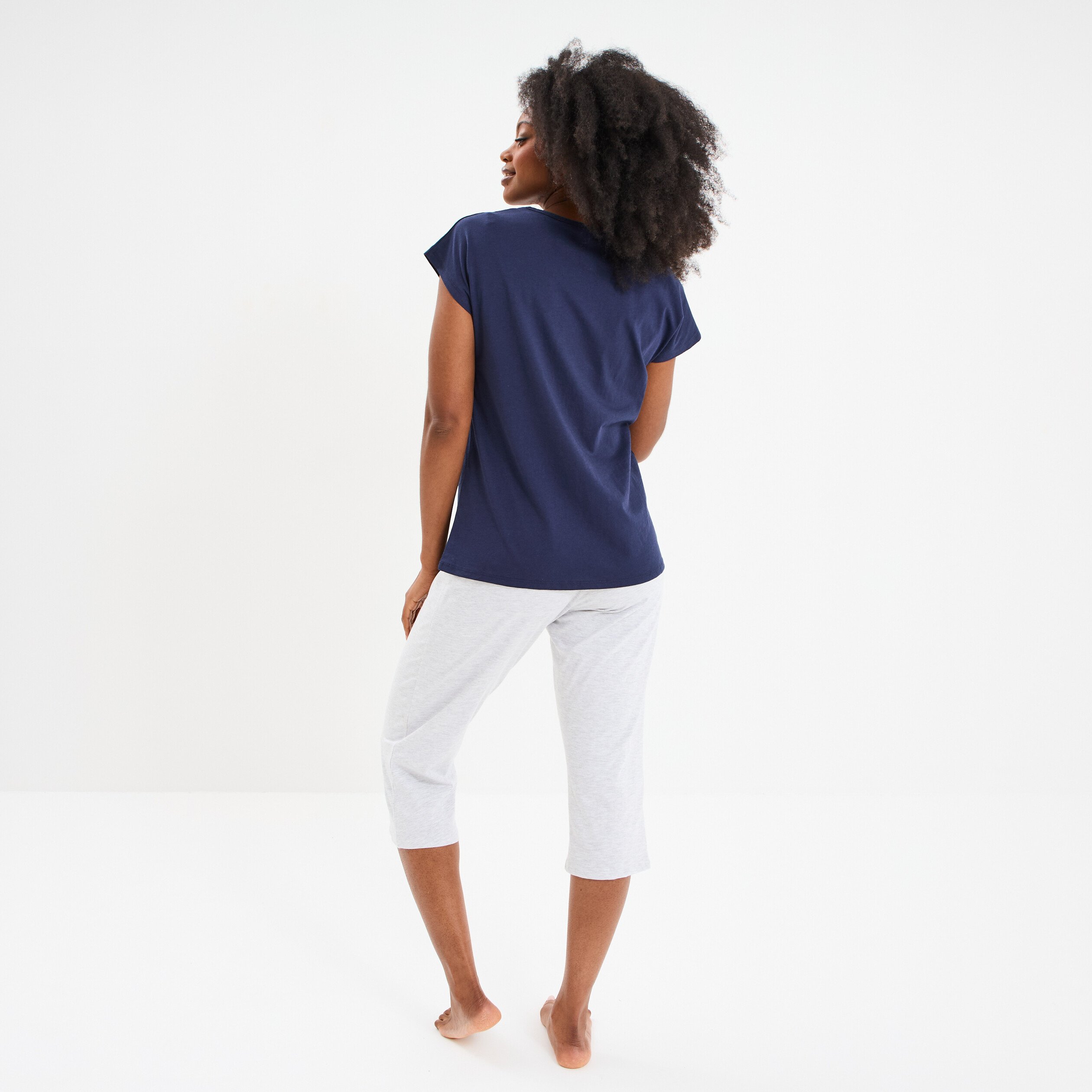 ensemble pyjama corsaire t shirt coton bleu marine femme Ensemble pyjama corsaire t-shirt coton bleu marine femme
