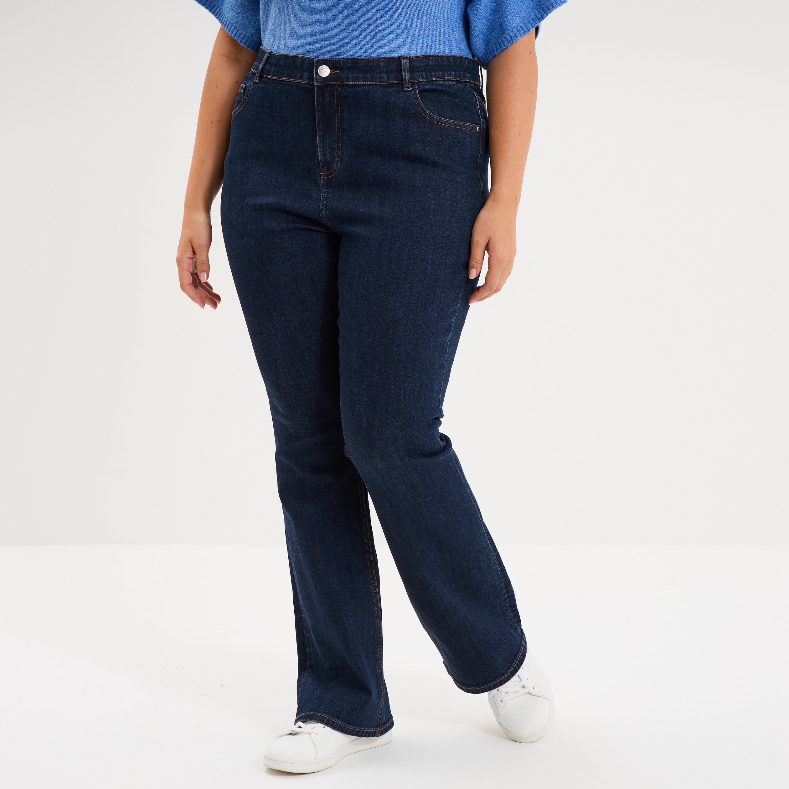 Jean flare 5 poches taille haute denim brut femme grande taille