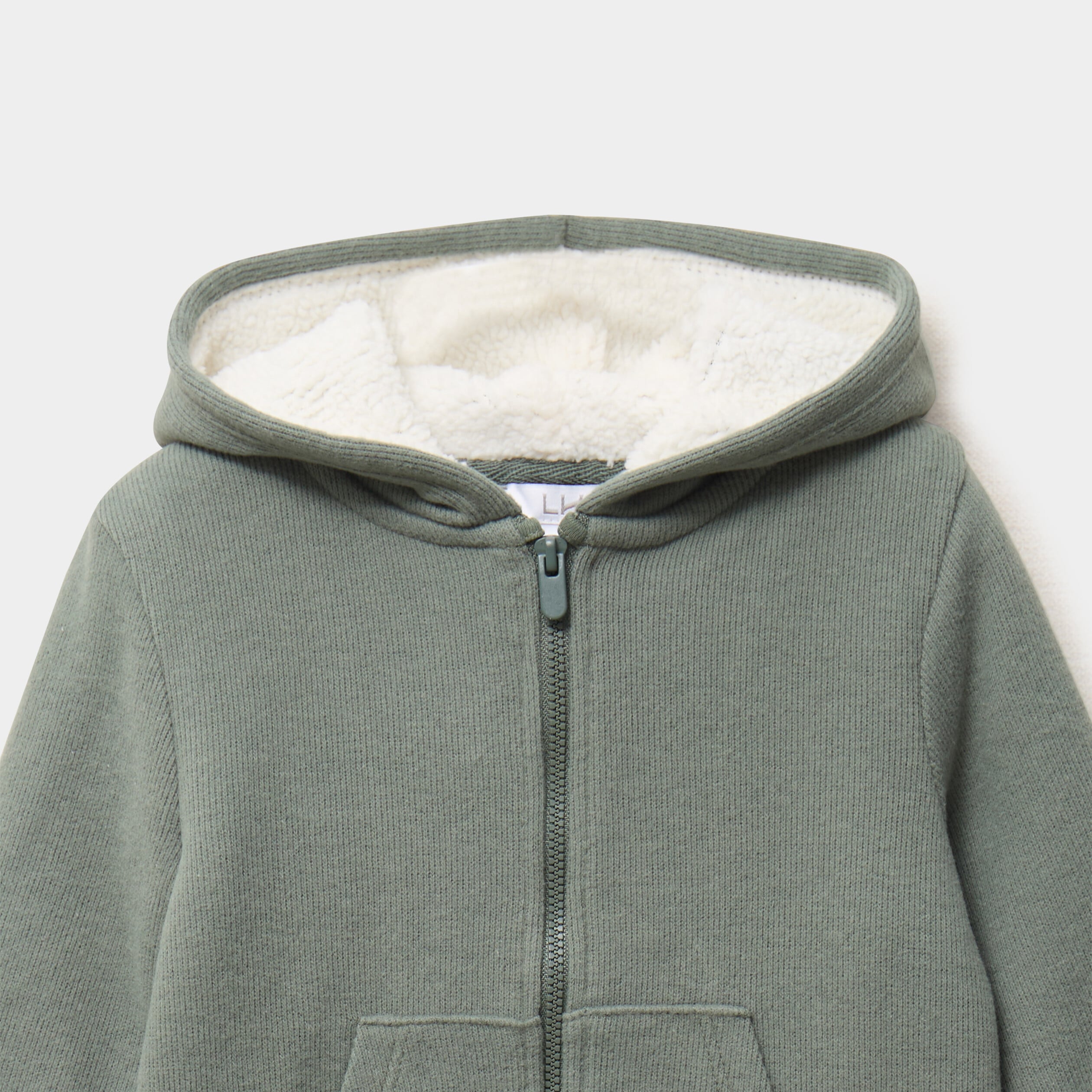 Gilet c&ocirc;tel&eacute; doubl&eacute; &agrave; capuche vert kaki b&eacute;b&eacute; gar&ccedil;on