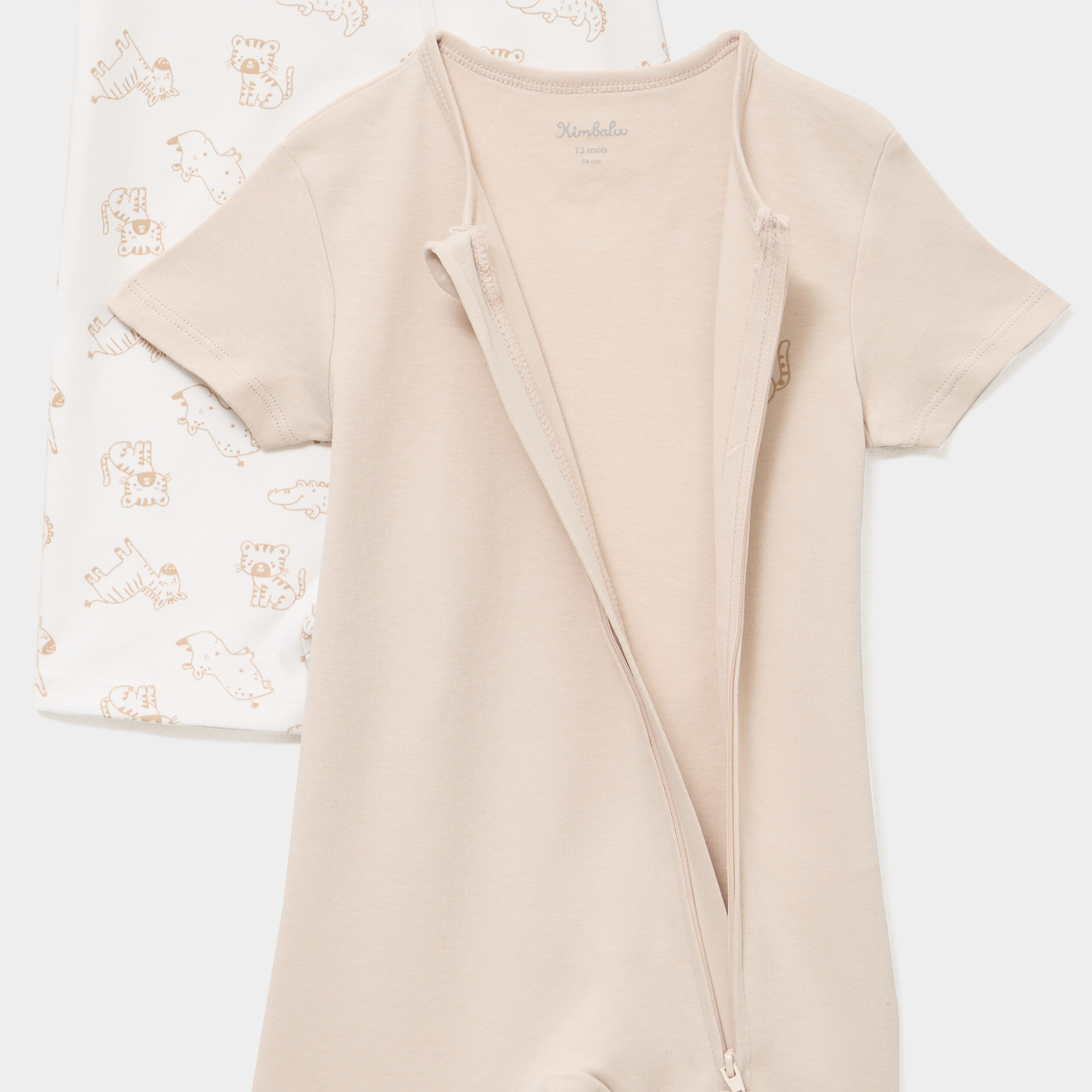Lot 2 combishorts manches courtes coton taupe b&eacute;b&eacute;