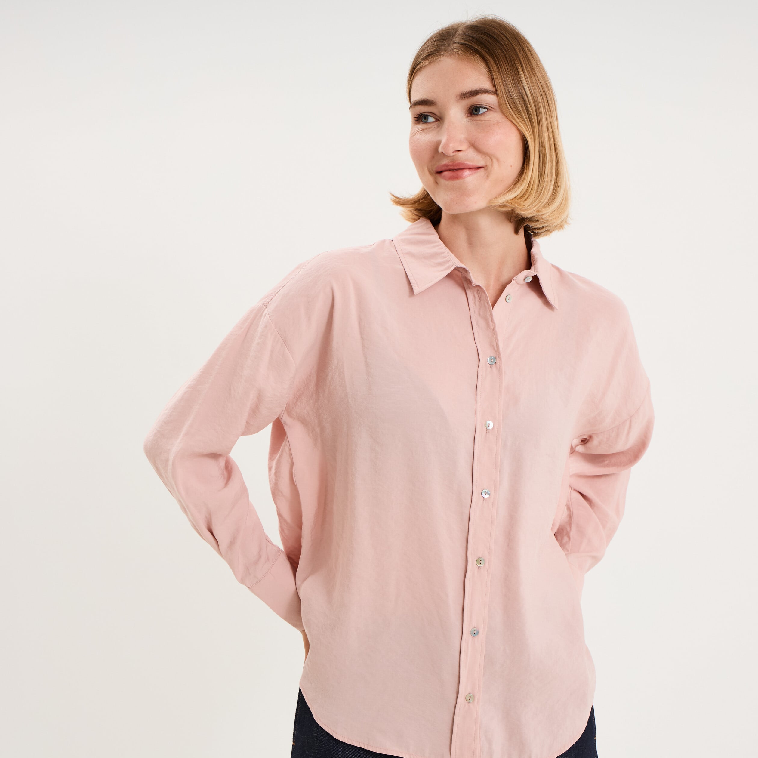 Chemise fluide manches longues oversize parme femme