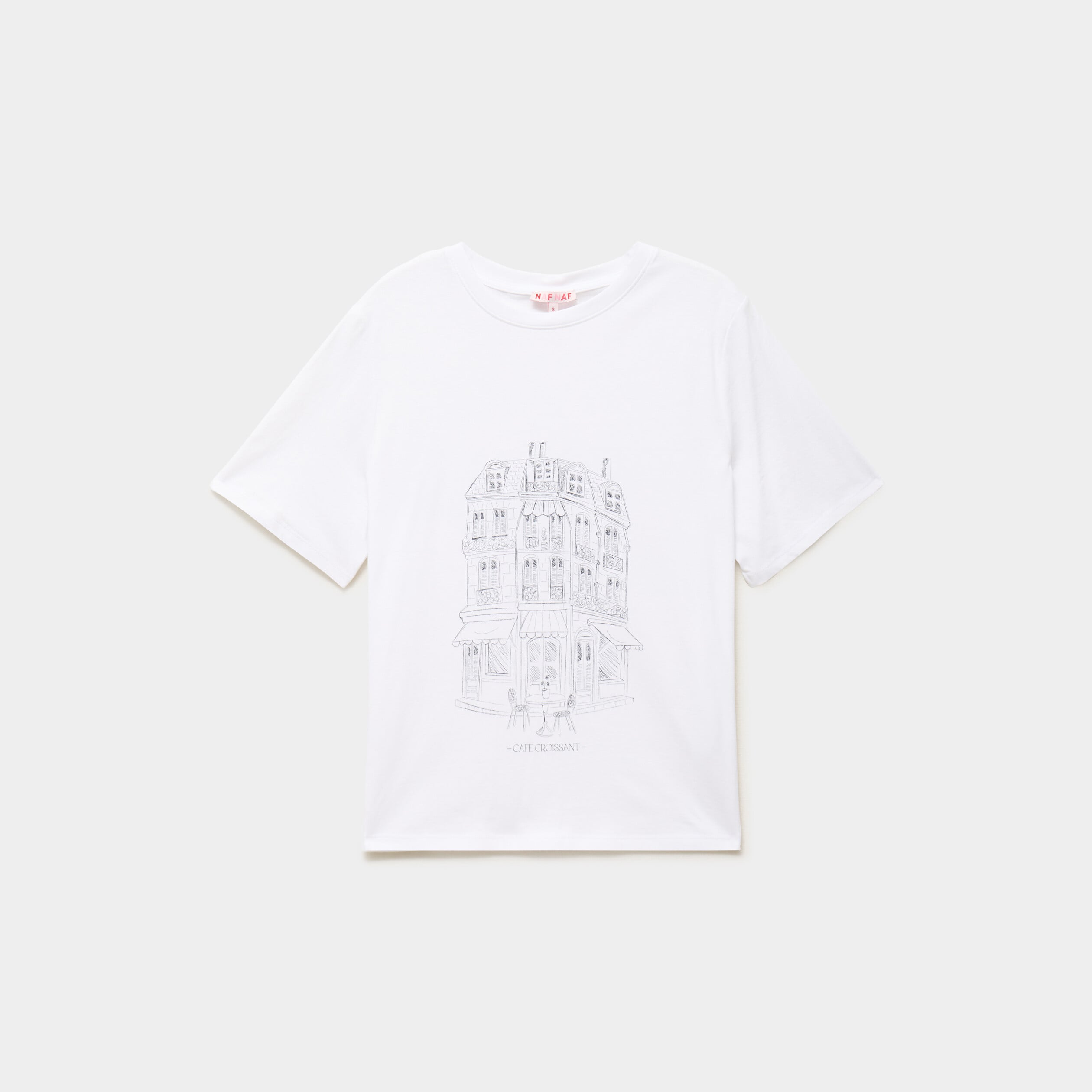 T-shirt col rond manches courtes imprim&eacute; blanc femme