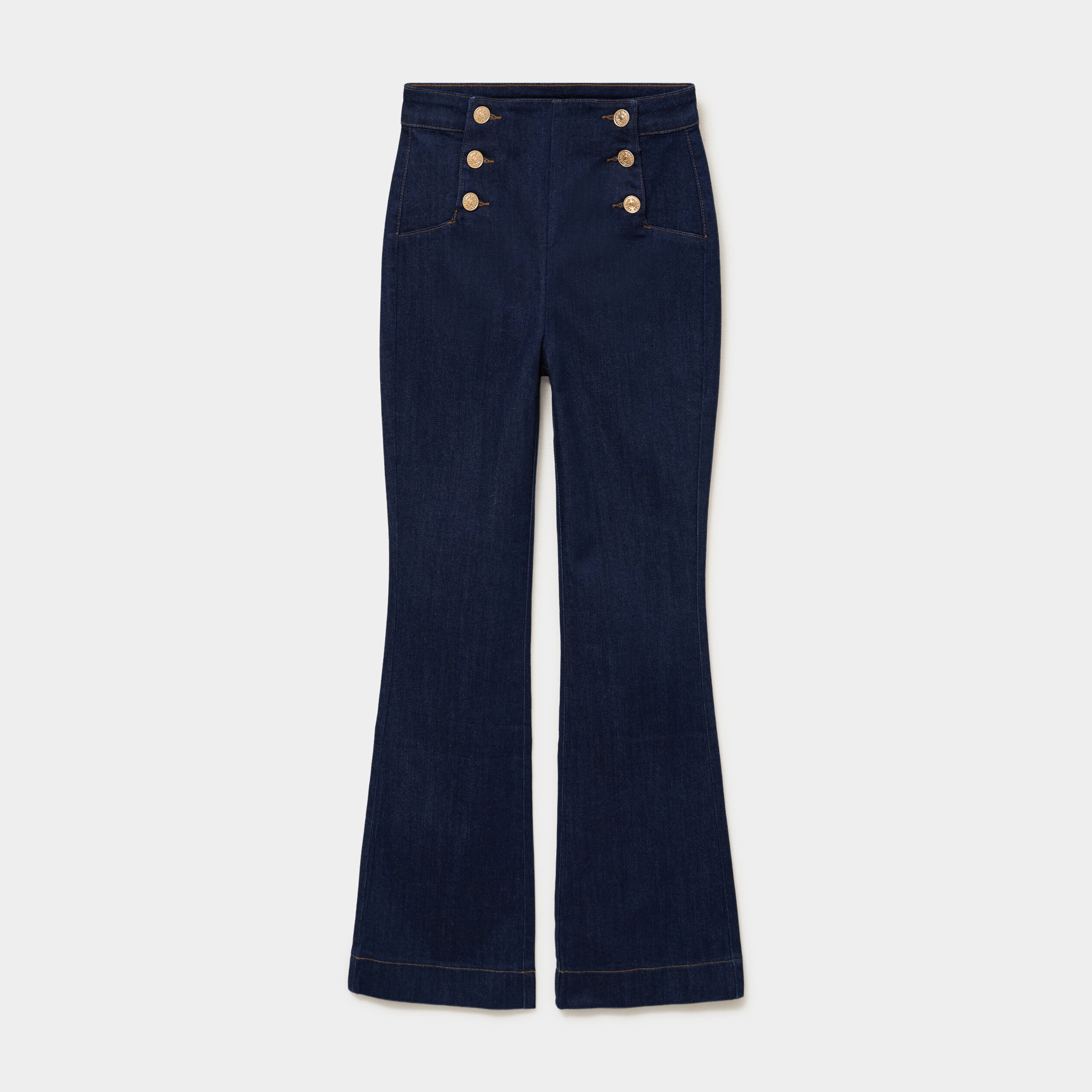 Jean flare &agrave; pont denim brut femme