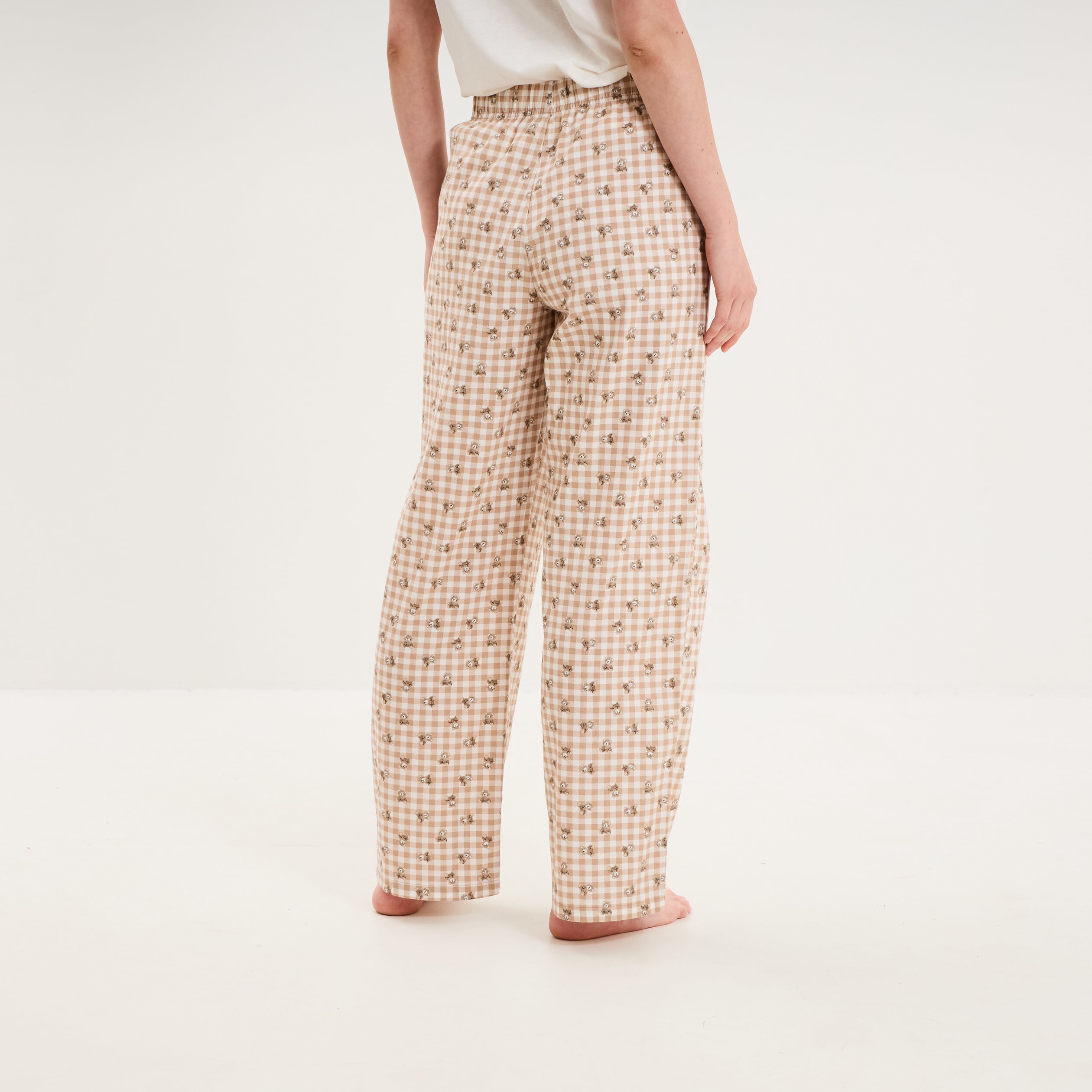 Pantalon de pyjama droit coton ecru femme