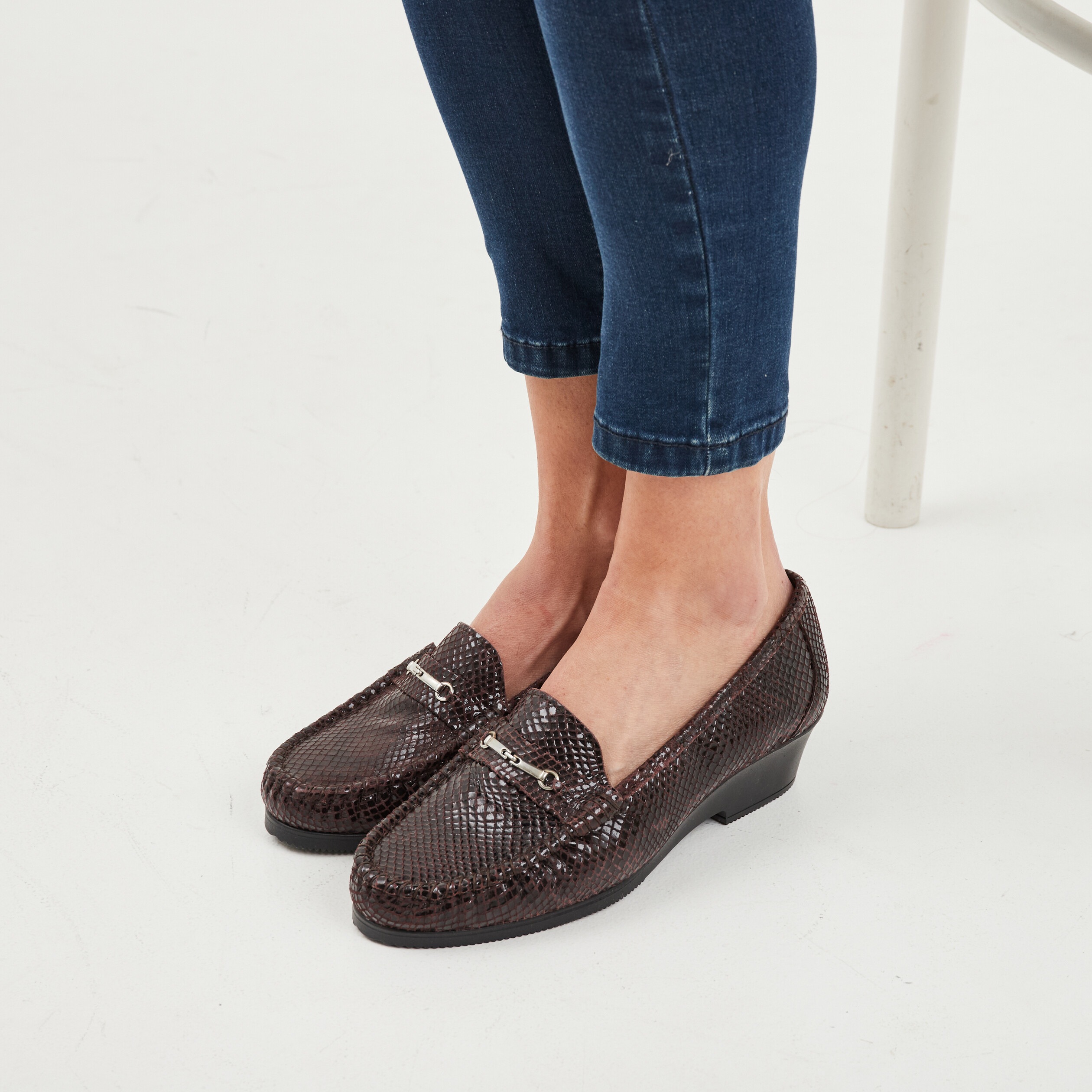Mocassins en cuir compenses pied large bordeaux femme