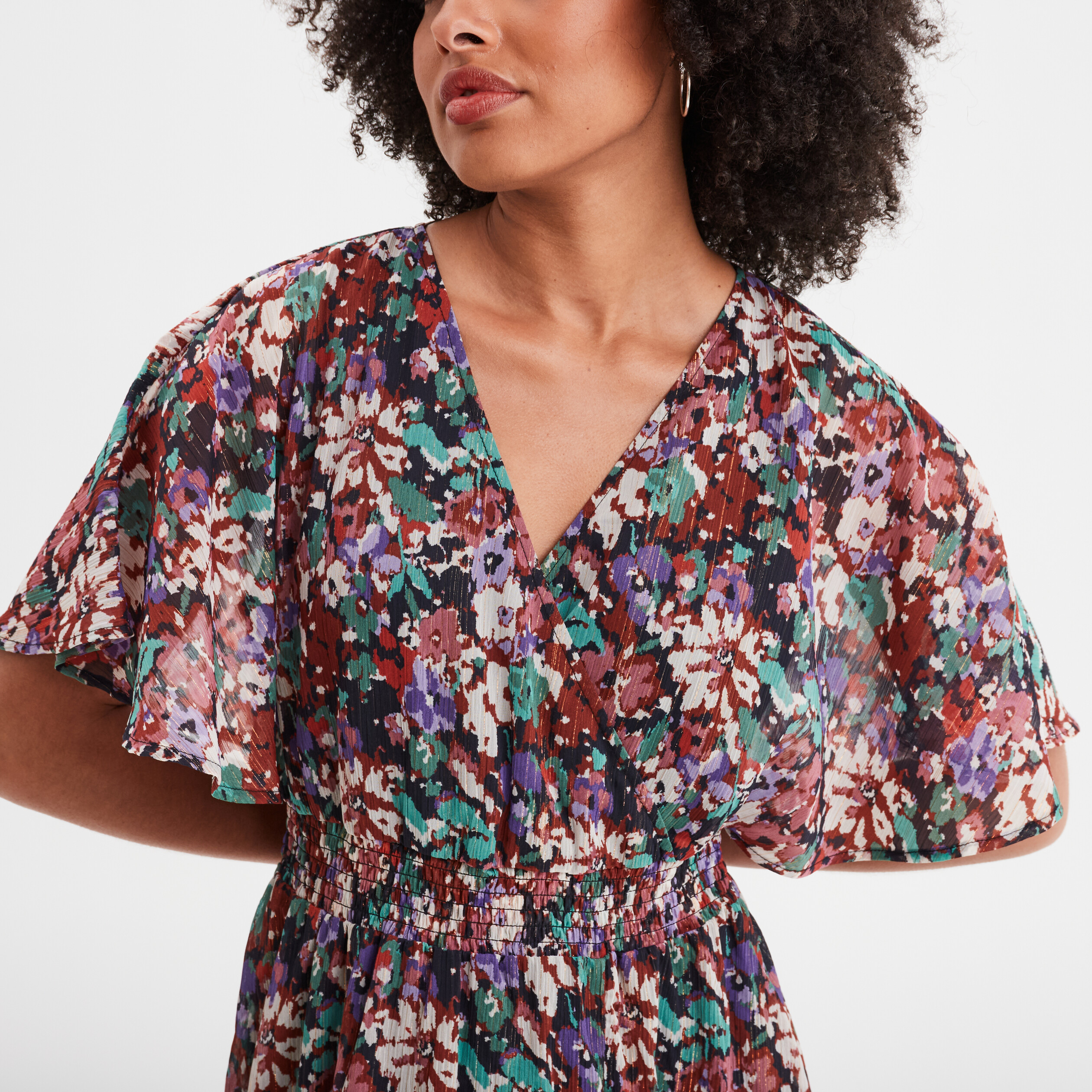 Robe longue taille smockée multicolore femme