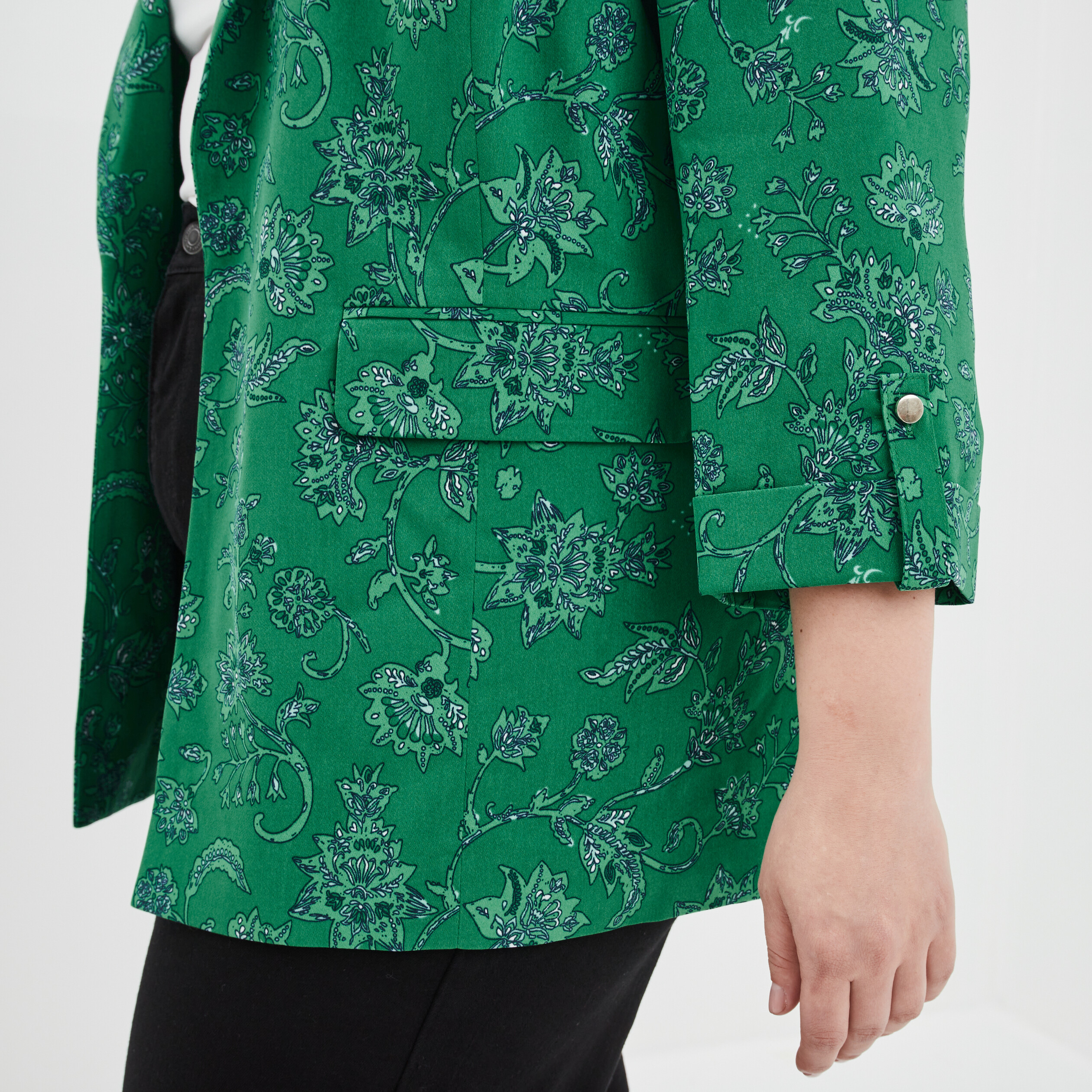 veste droite manches 34 a revers vert femmegt Veste droite manches 3/4 à revers vert femme grande taille
