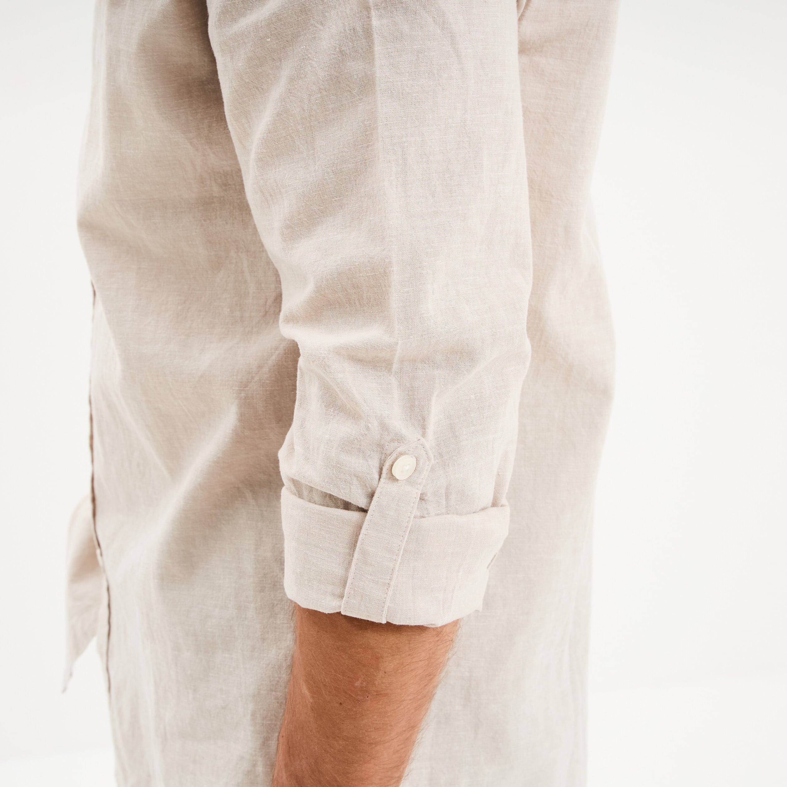 Chemise col mao lin m&eacute;lang&eacute; gris clair homme