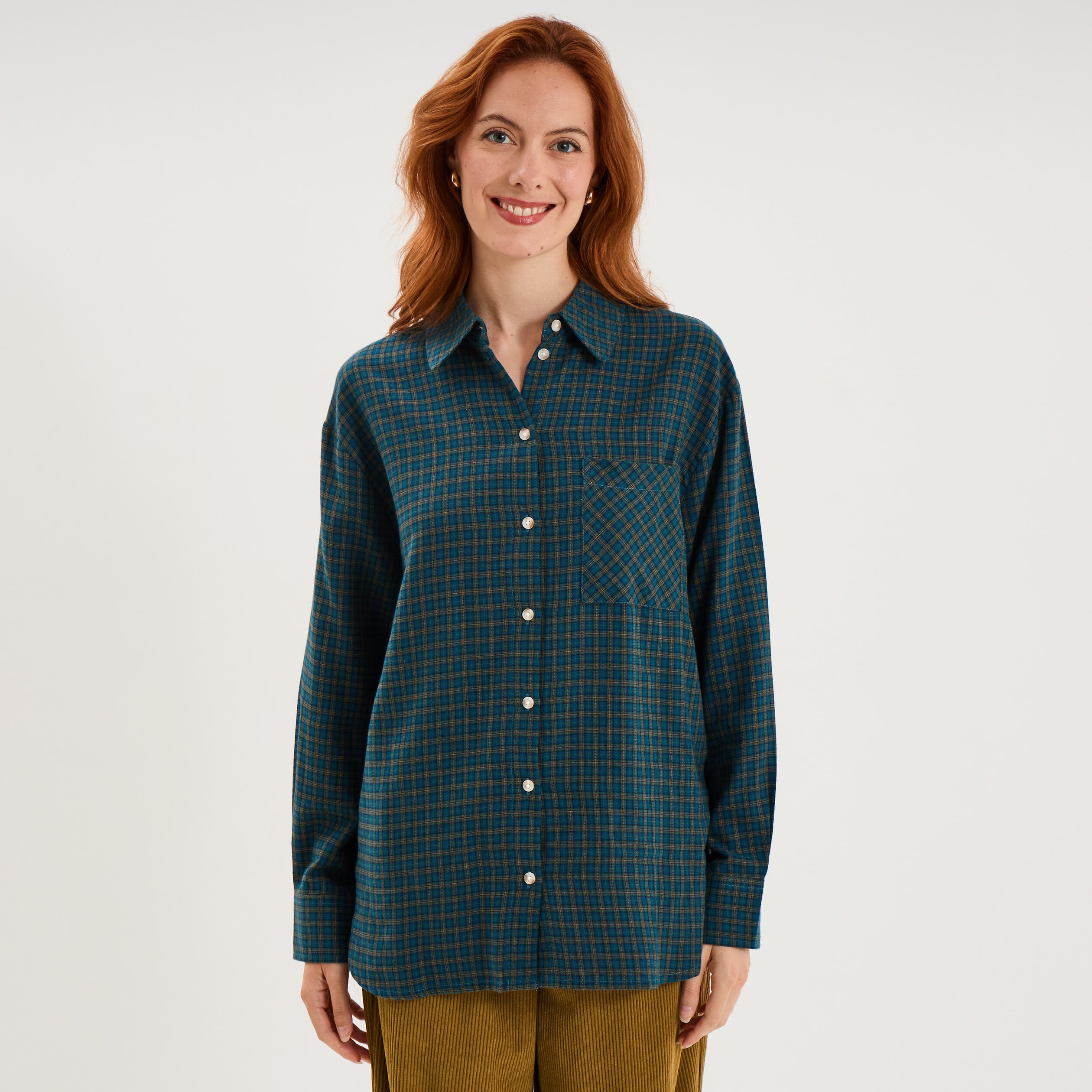 Chemise manches longues coton bleu femme