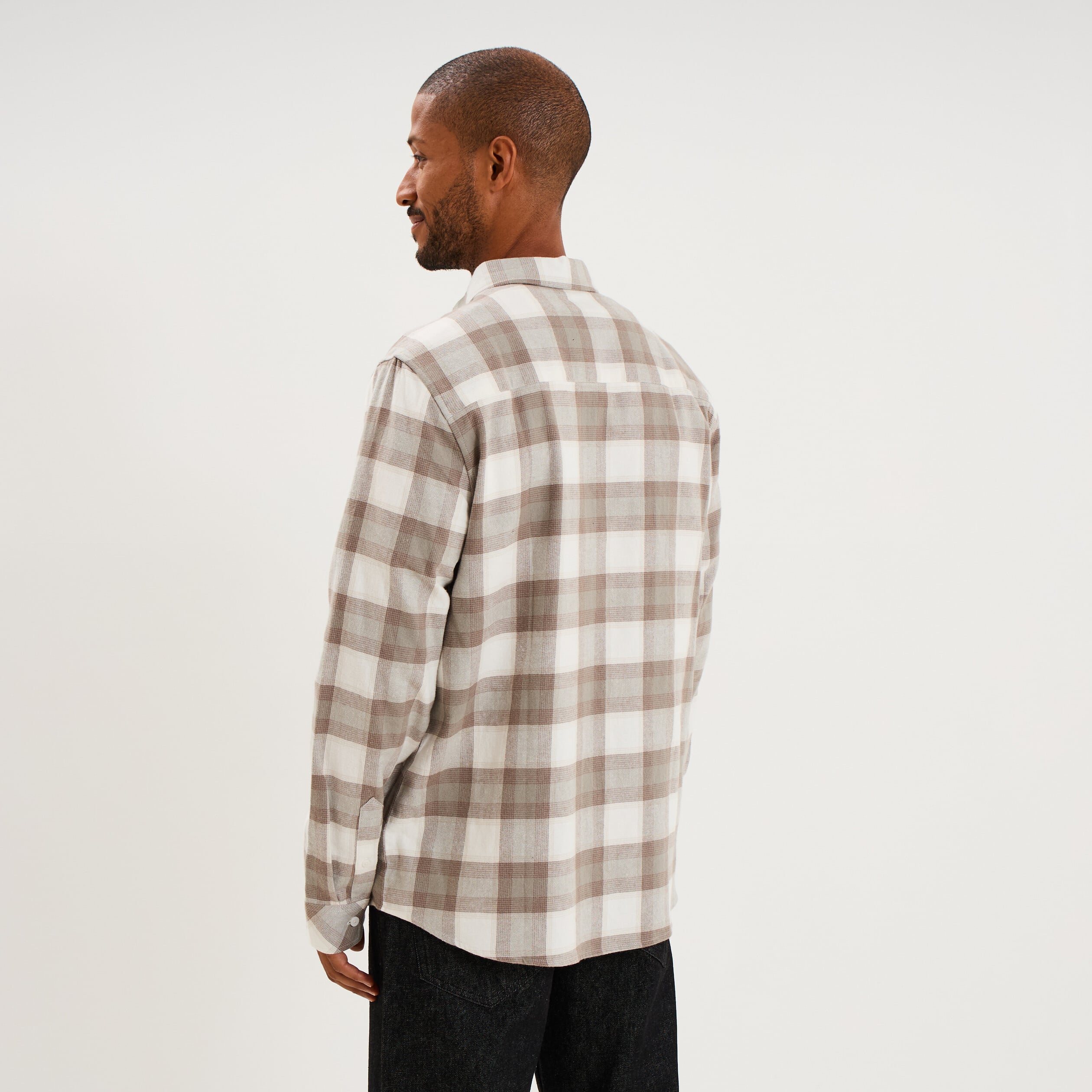 Chemise manches longues coton beige homme