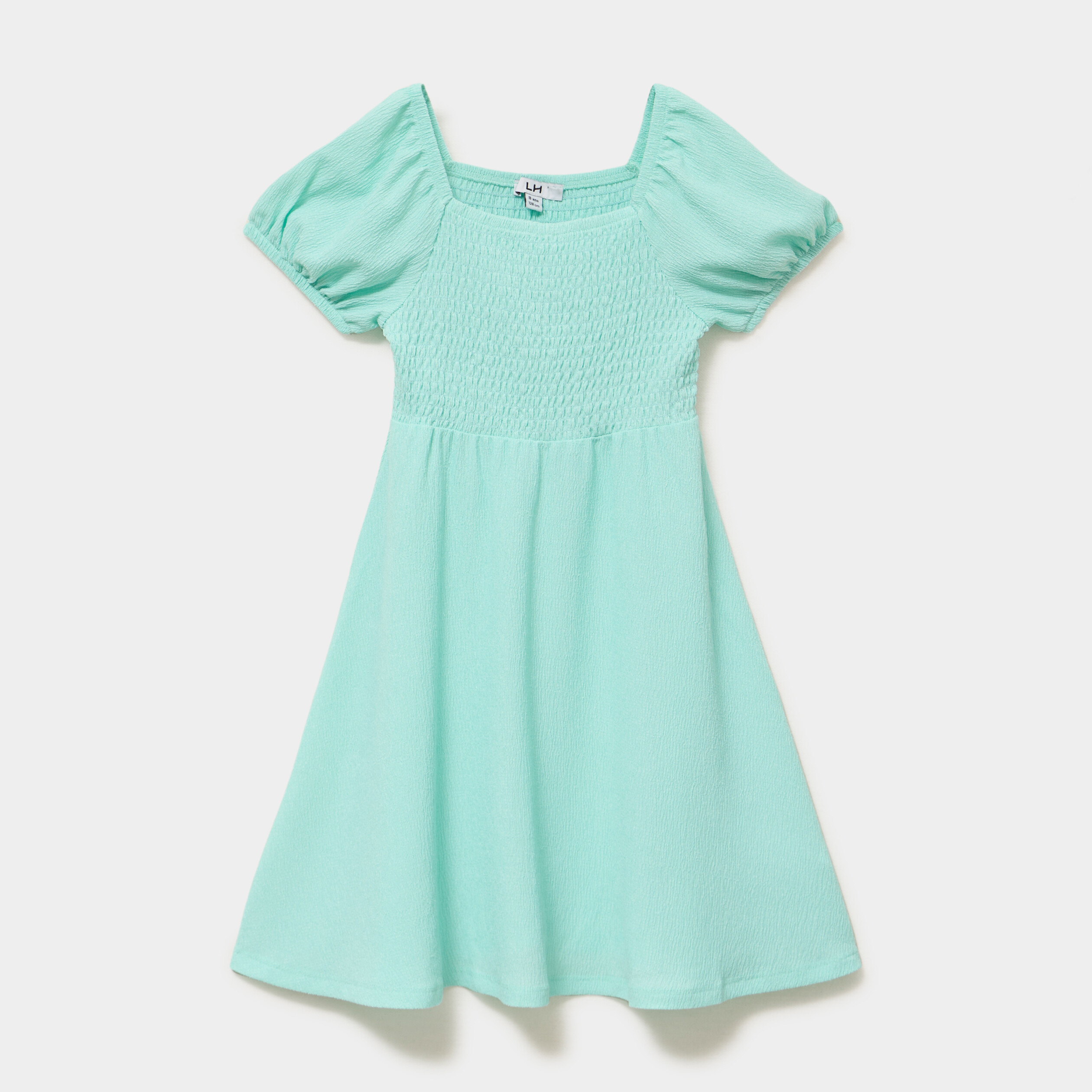 Robe smock&eacute;e manches courtes &eacute;vas&eacute;e vert clair fille