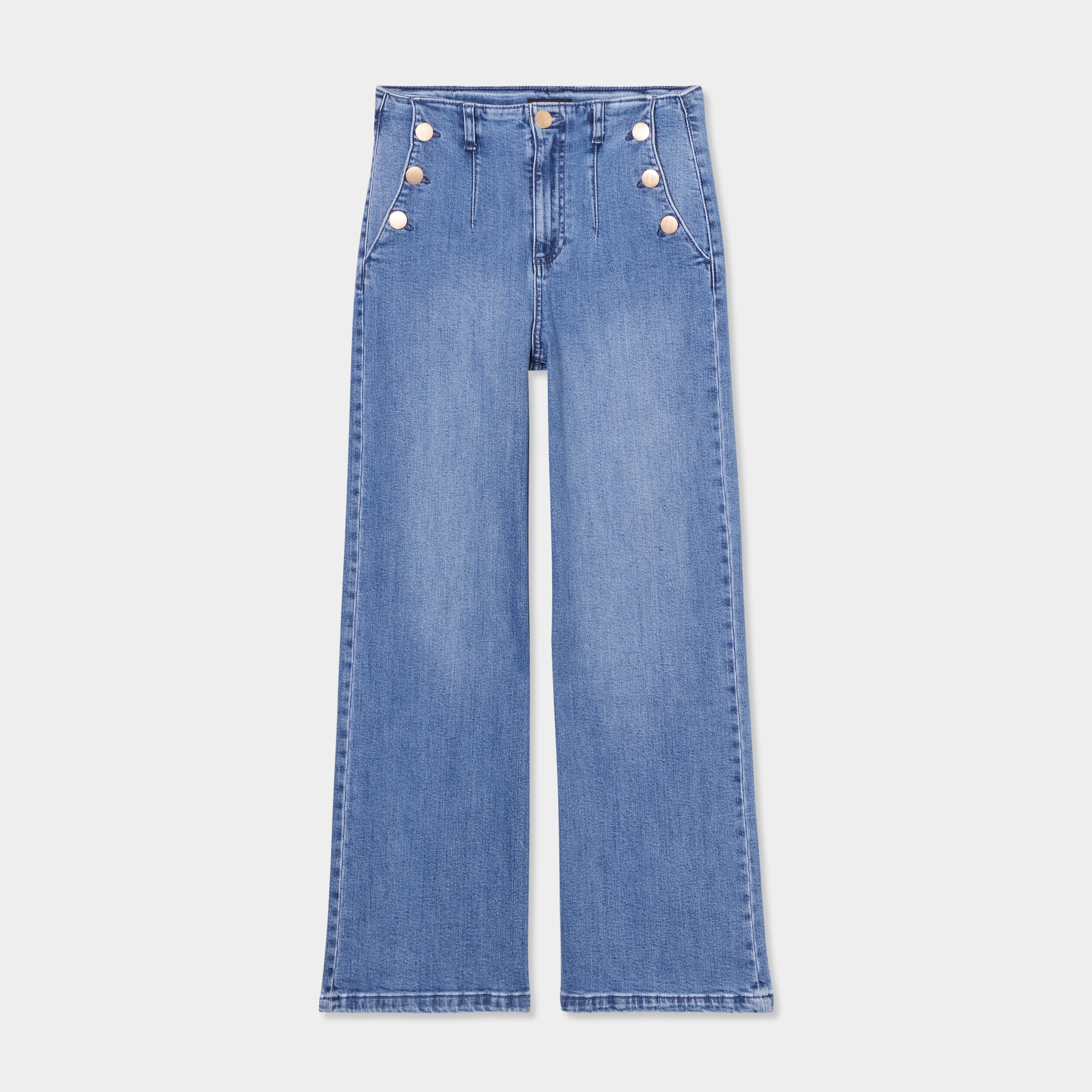 Jean flare cropped taille haute &agrave; pont denim triple stone femme