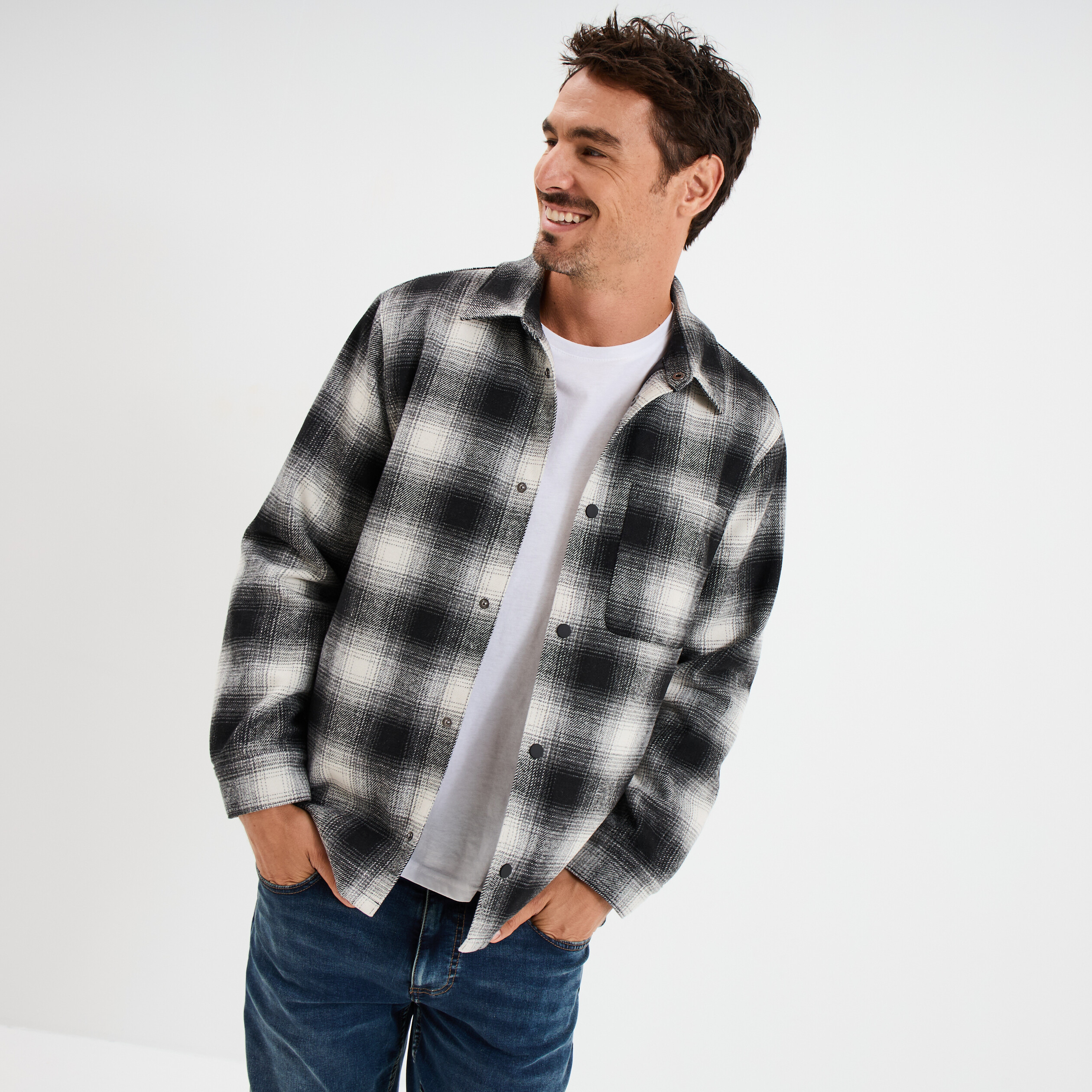 Surchemise 1 poche manches longues gris fonc&eacute; homme
