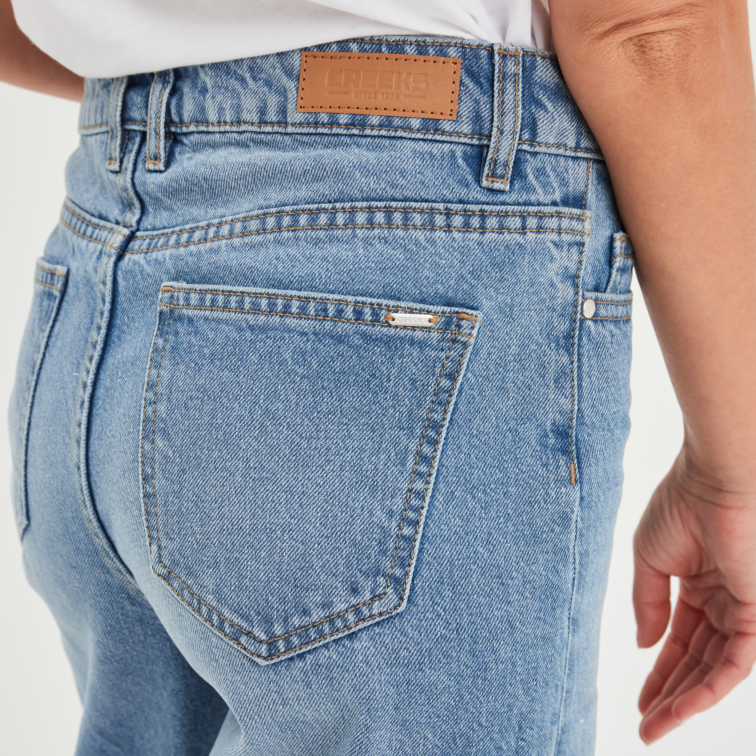 Jeans wide leg taille haute coton denim double stone femme