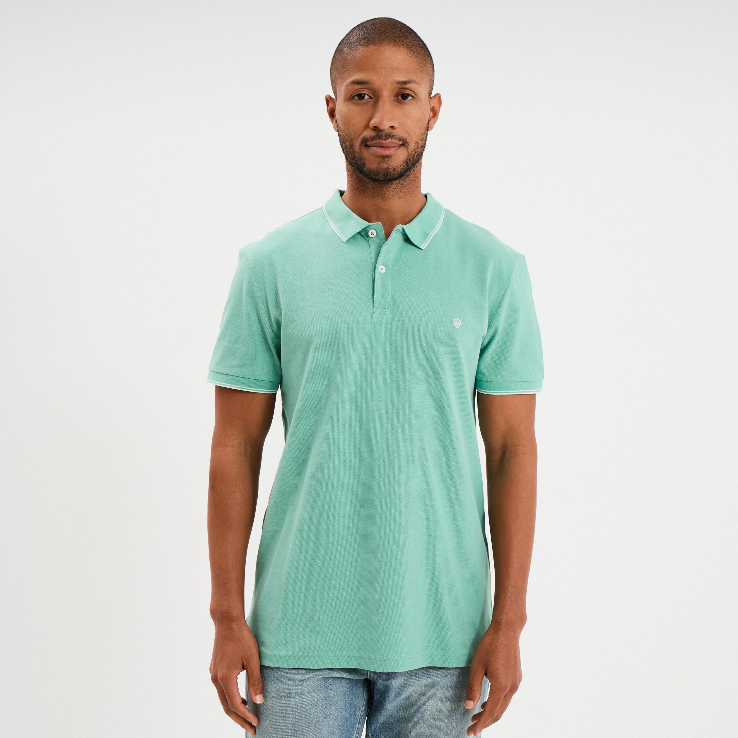 Polo piqu&eacute; coton manches courtes vert menthe homme