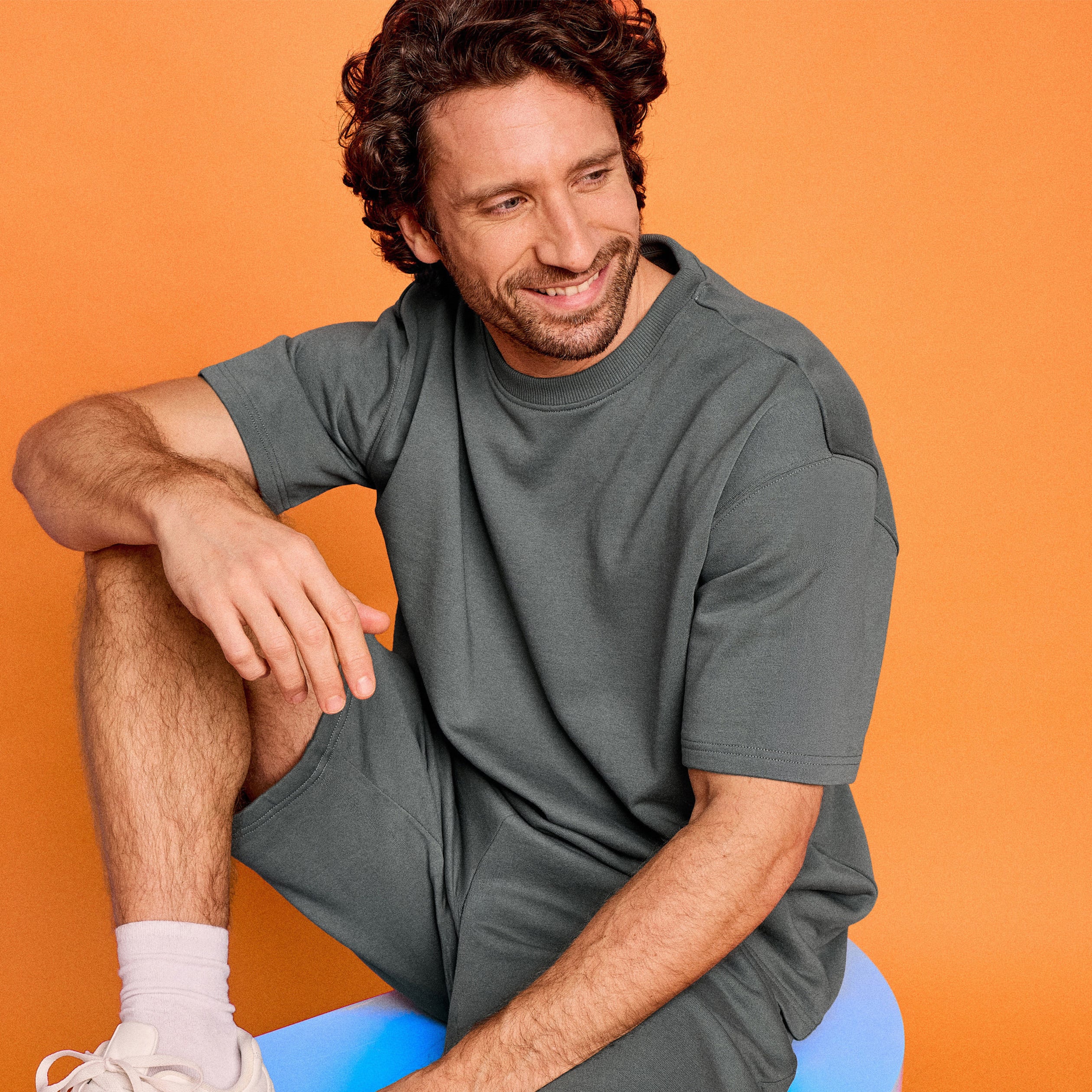 T-shirt col rond droit relax fit vert kaki homme