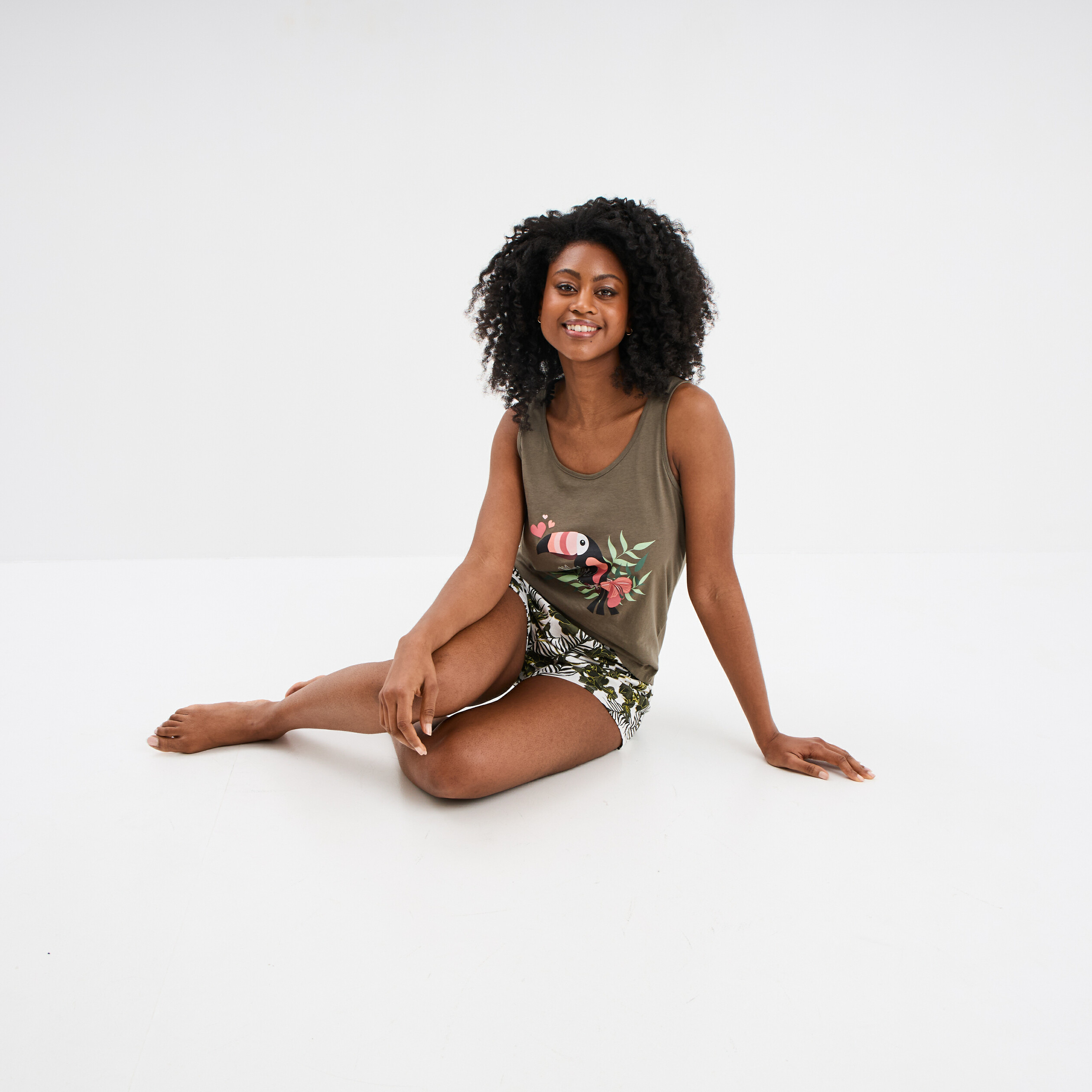 ensemble pyjama short debardeur coton vert kaki femme Ensemble pyjama short débardeur coton vert kaki femme