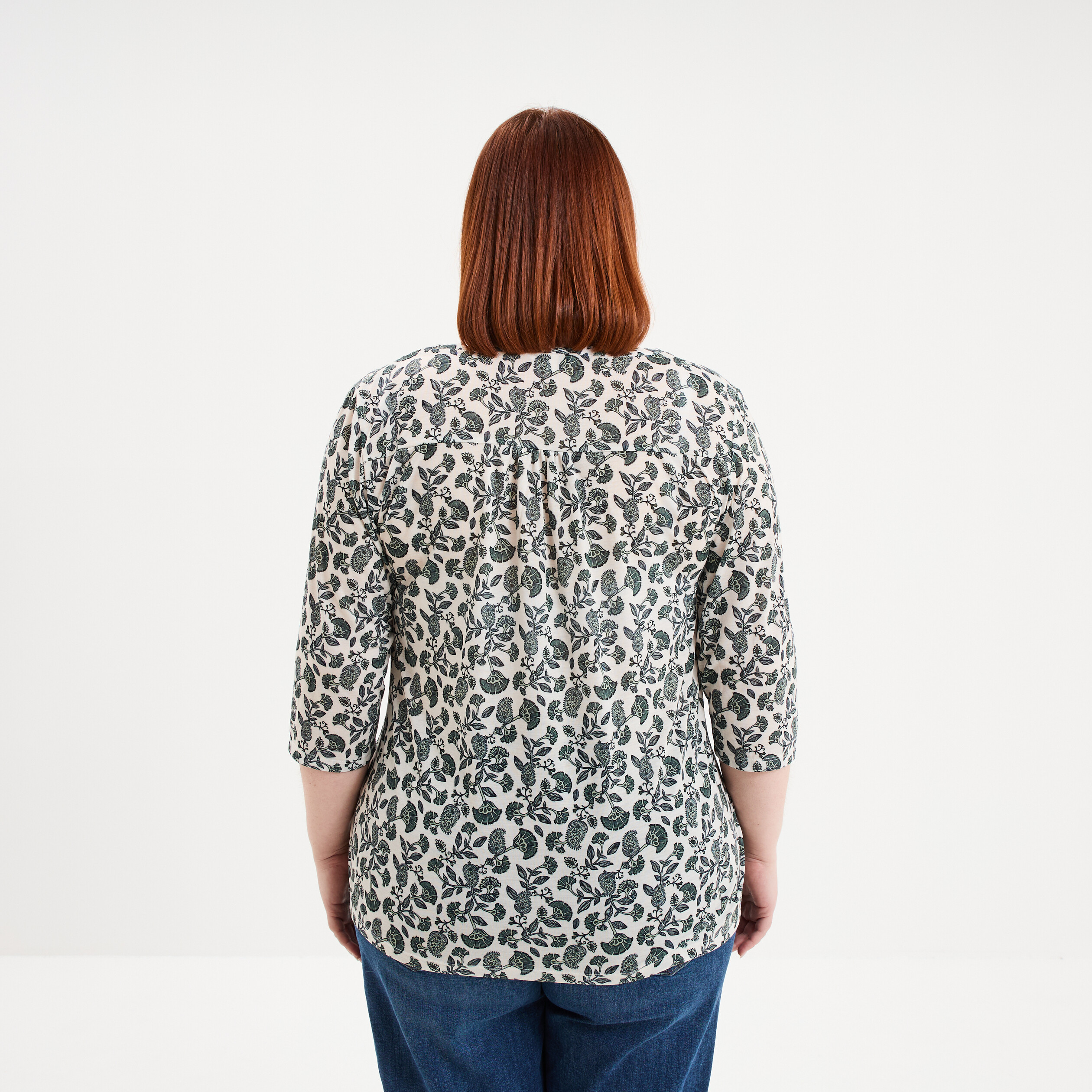 T-shirt col tunisien manches 3/4 ecru femme grande taille
