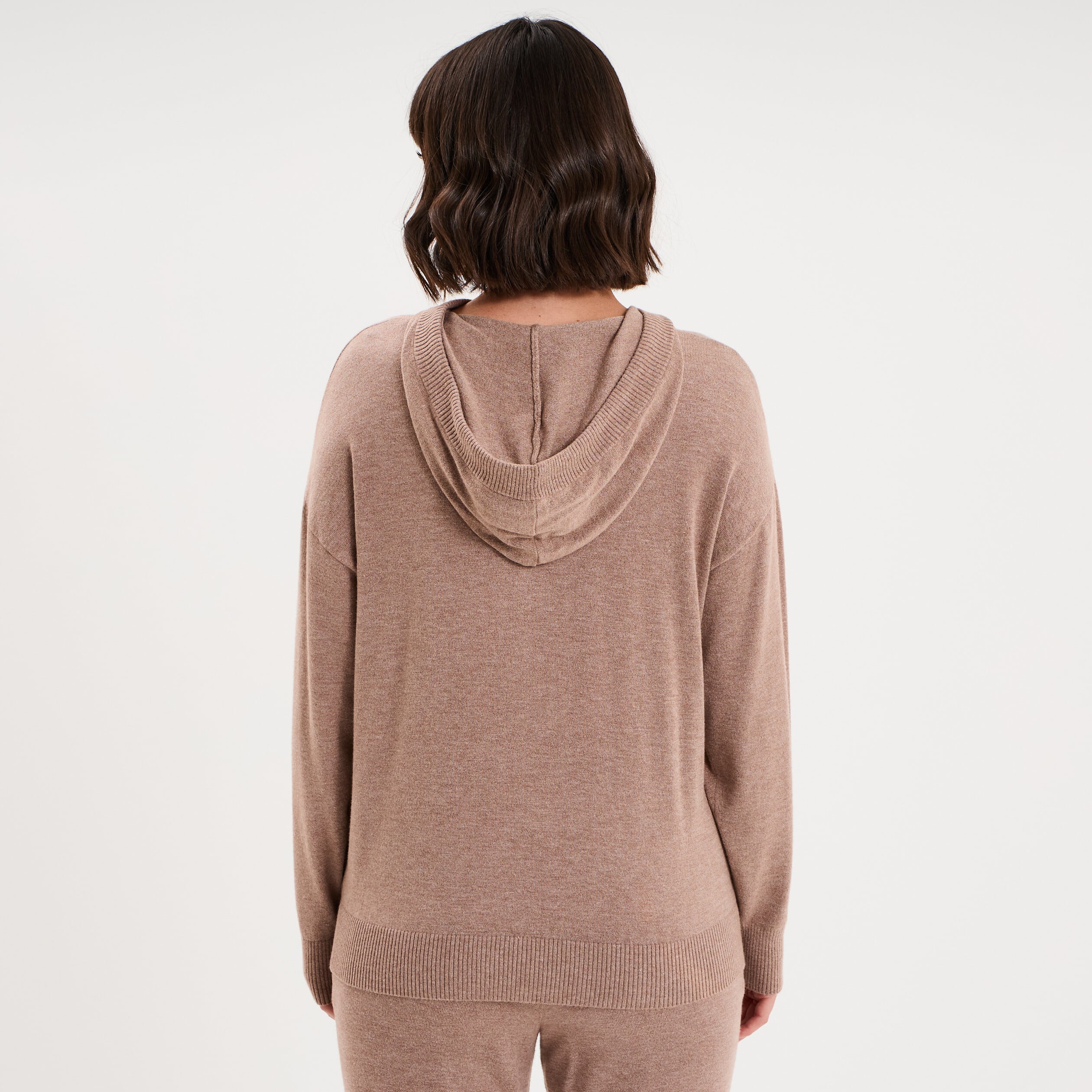 Haut de pyjama hoodie manches longues marron chocolat femme