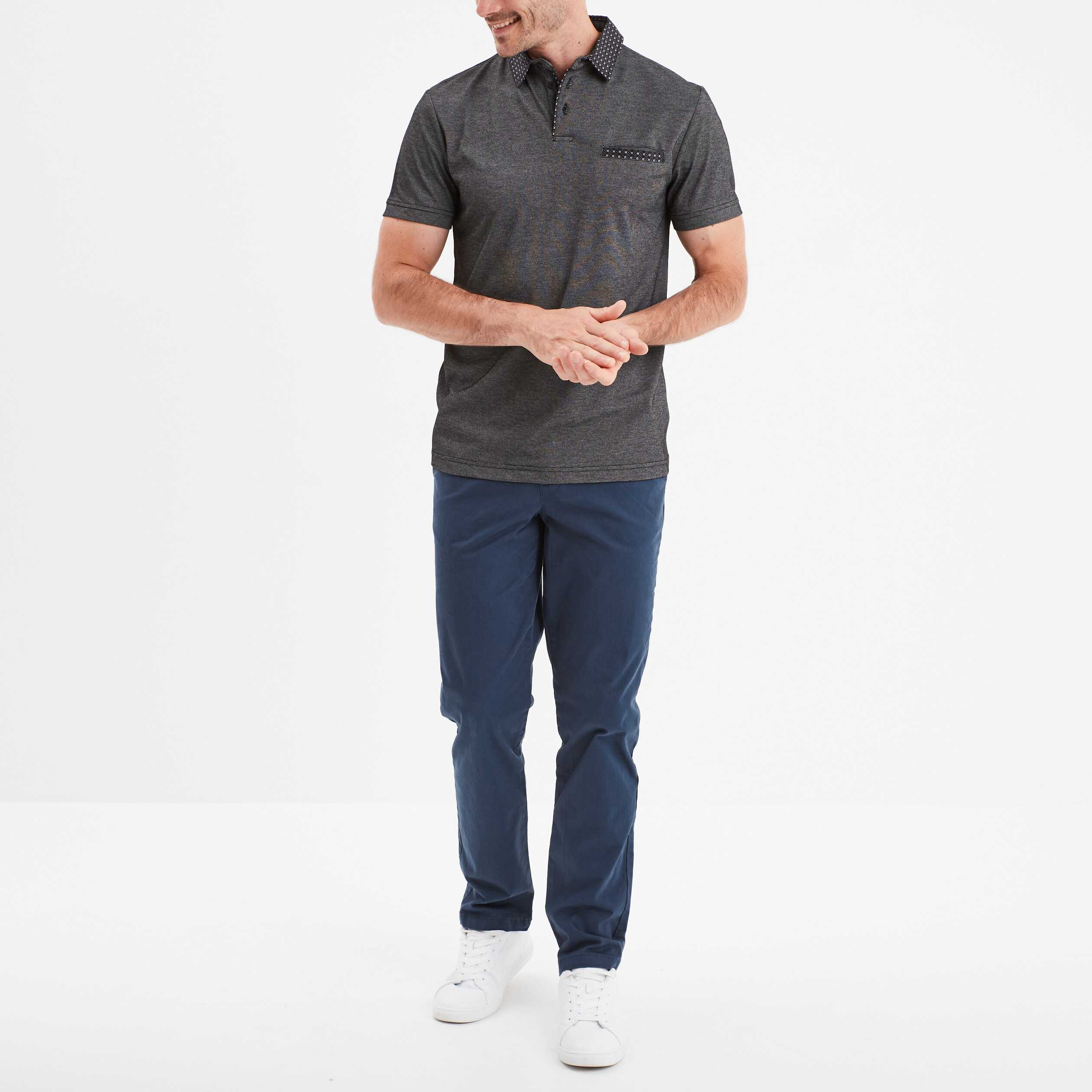 polo droit manches courtes 1 poche buste gris fonce homme Polo droit manches courtes 1 poche buste gris foncé homme