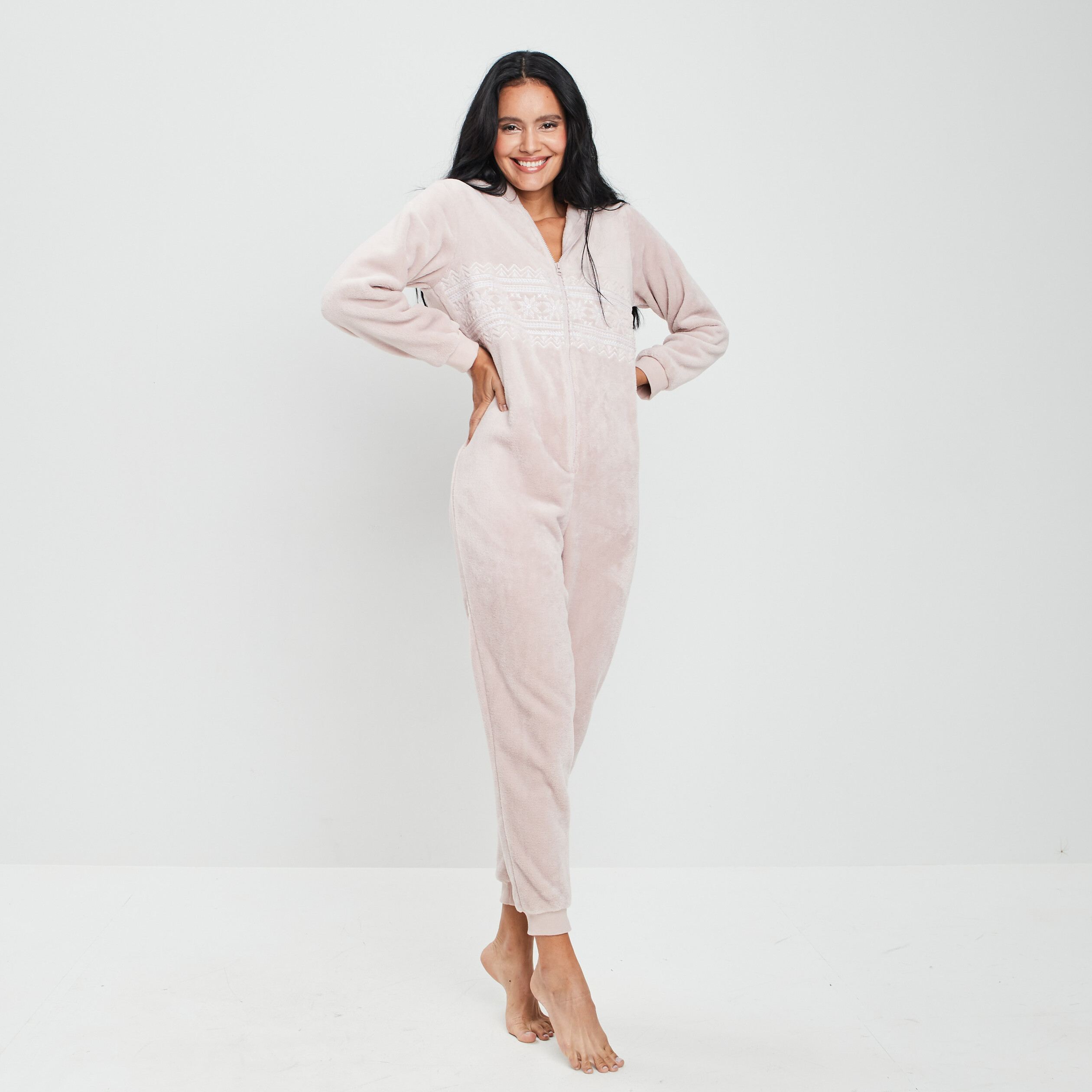 Combinaison pyjama à capuche rose clair femme