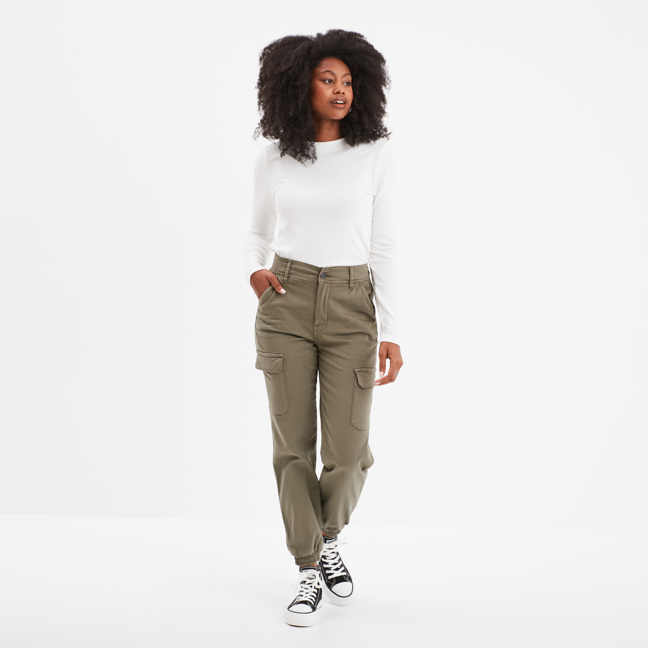 Pantalon cargo femme taille haute online
