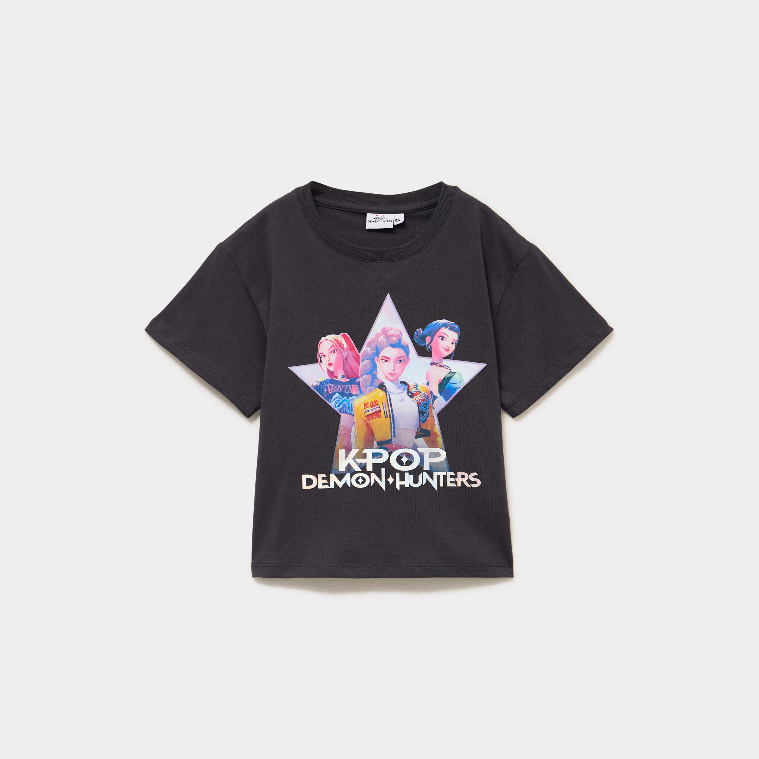 T-shirt coton K-pop Demon Hunters gris fonc&eacute; fille