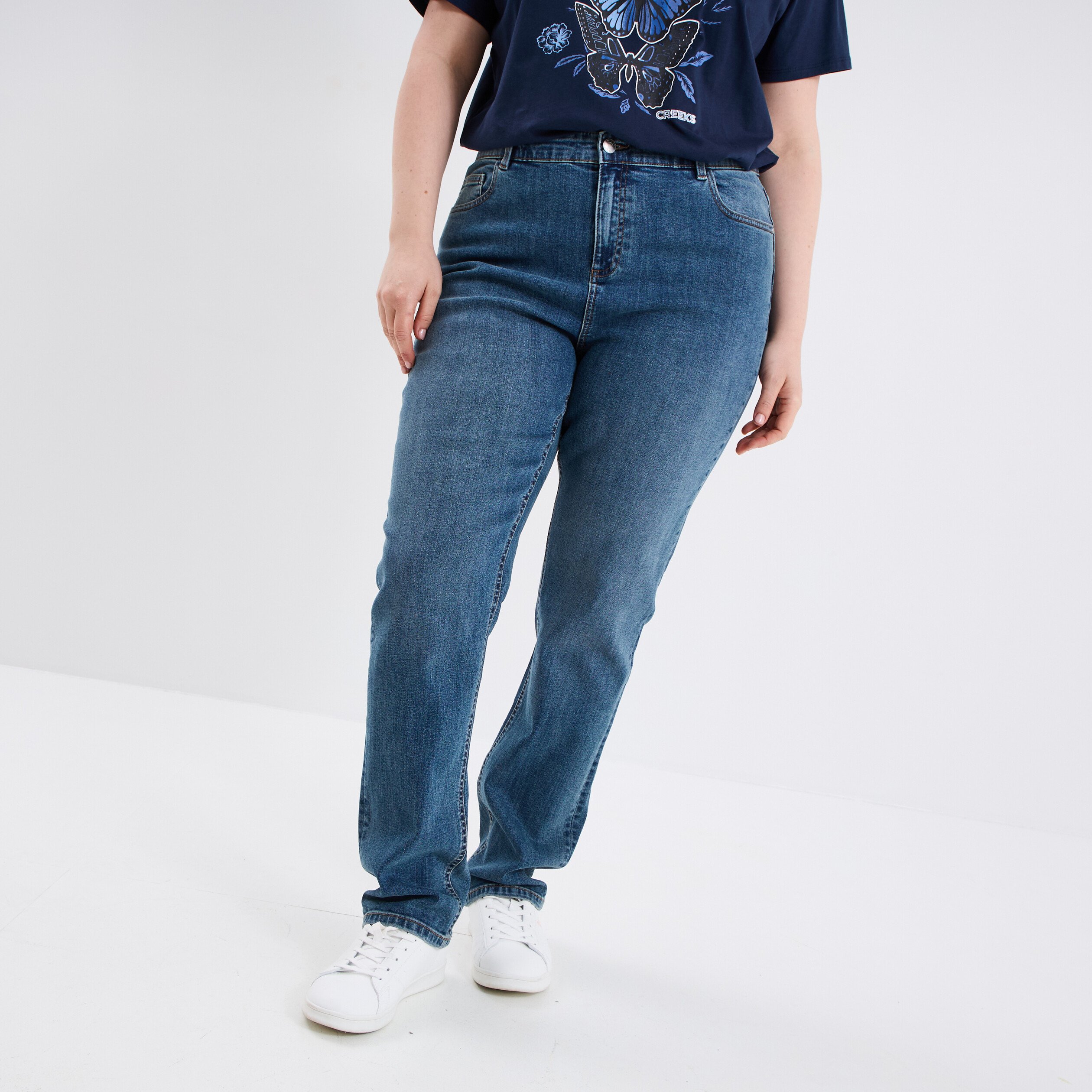 jeans straight taille haute modavista denim dirty femmegt Jeans straight taille haute Modavista denim dirty femme grande taille