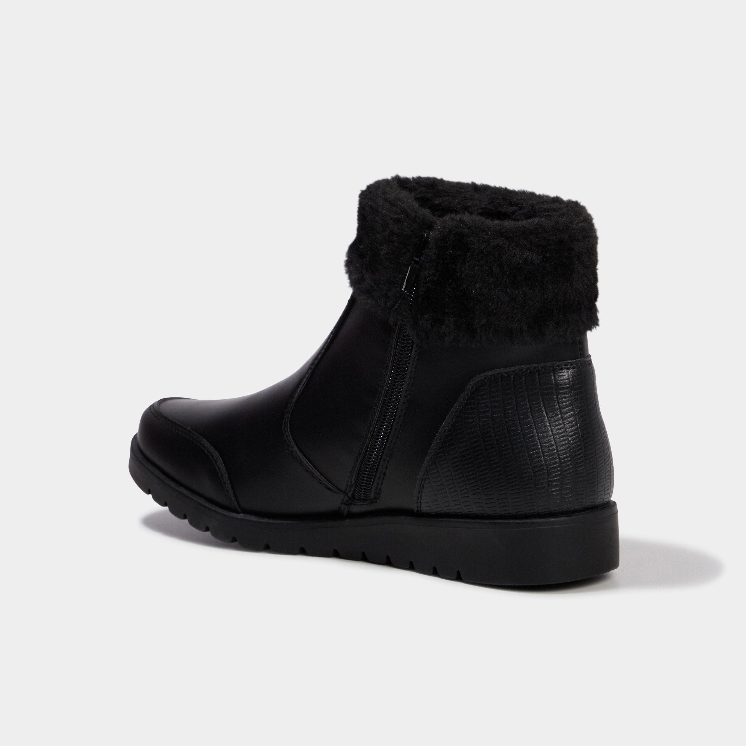 Boots zipp&eacute;es doublure fausse fourrure noir femme