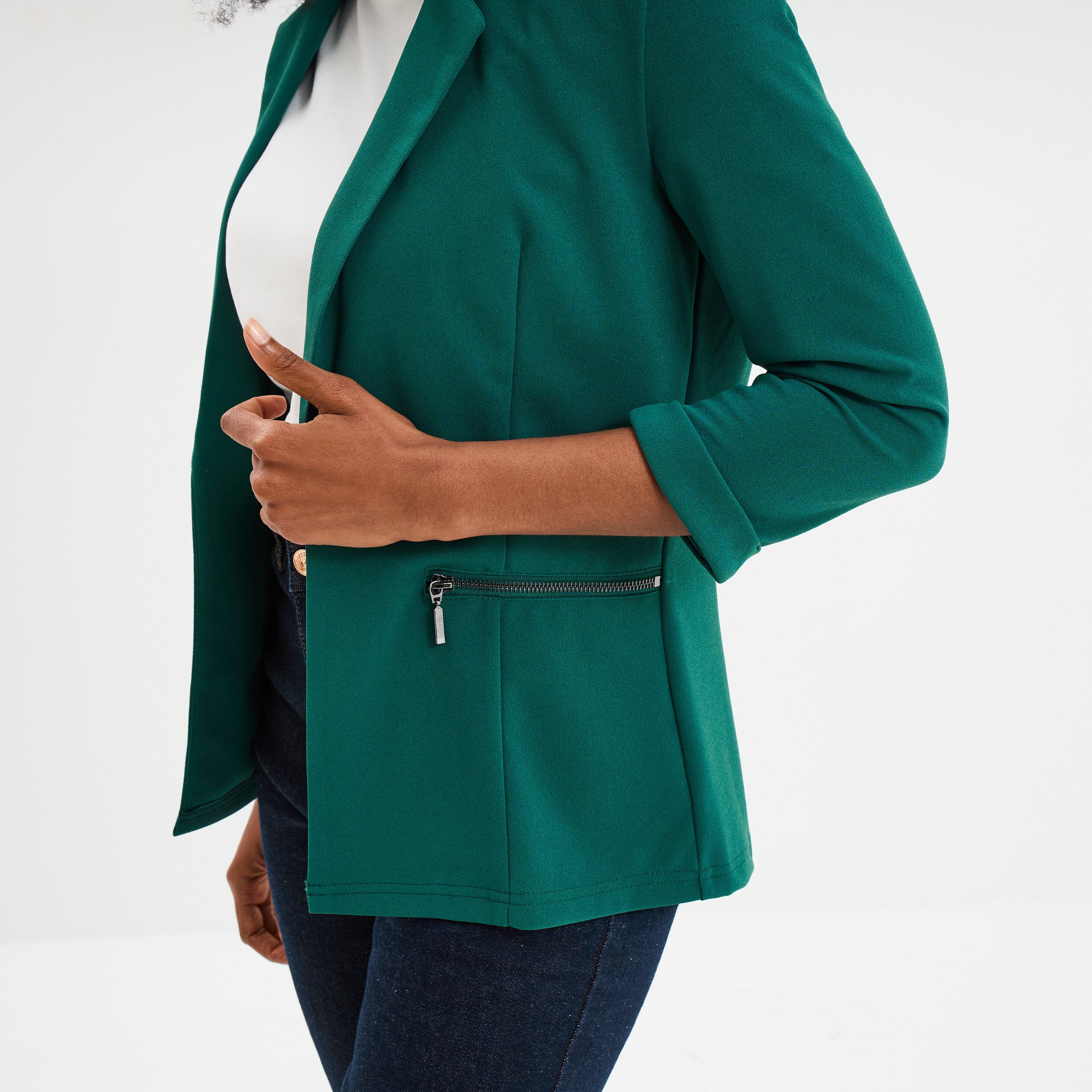 veste blazer cintre manches 34 vert fonce femme Veste blazer cintré manches 3/4 vert foncé femme