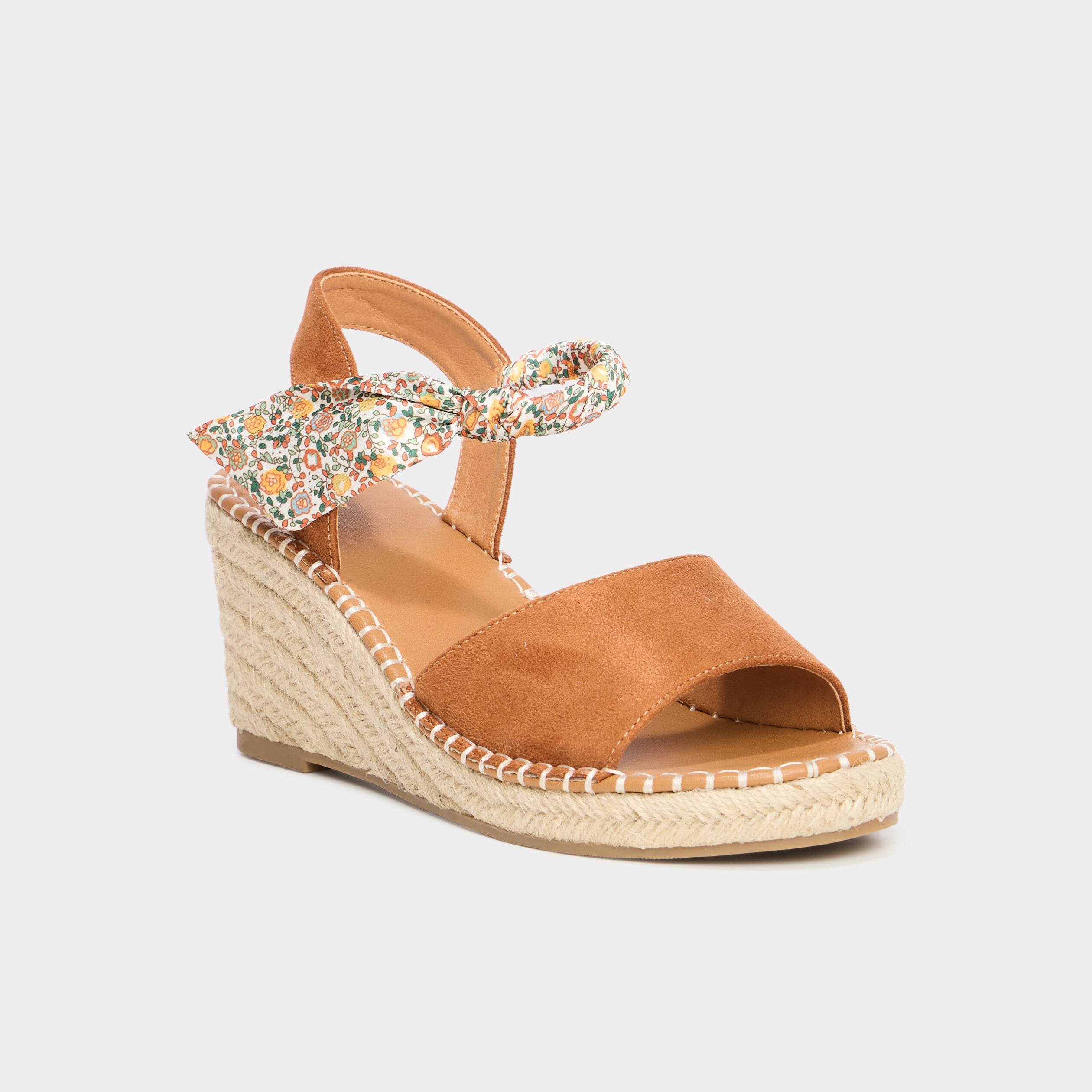 Sandales espadrille compens&eacute;es su&eacute;dine marron femme