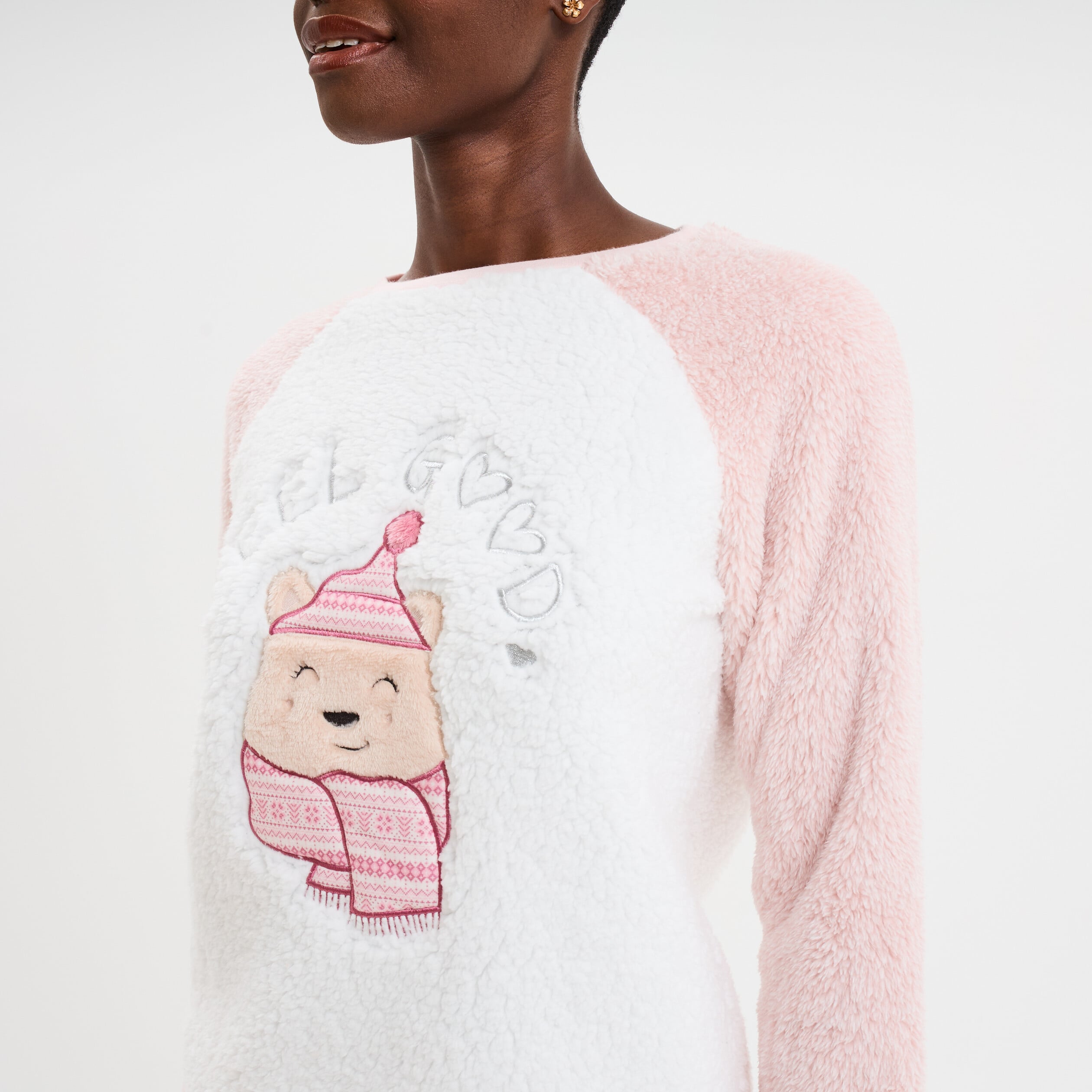 Ensemble pyjama effet polaire 2 pi&egrave;ces rose femme