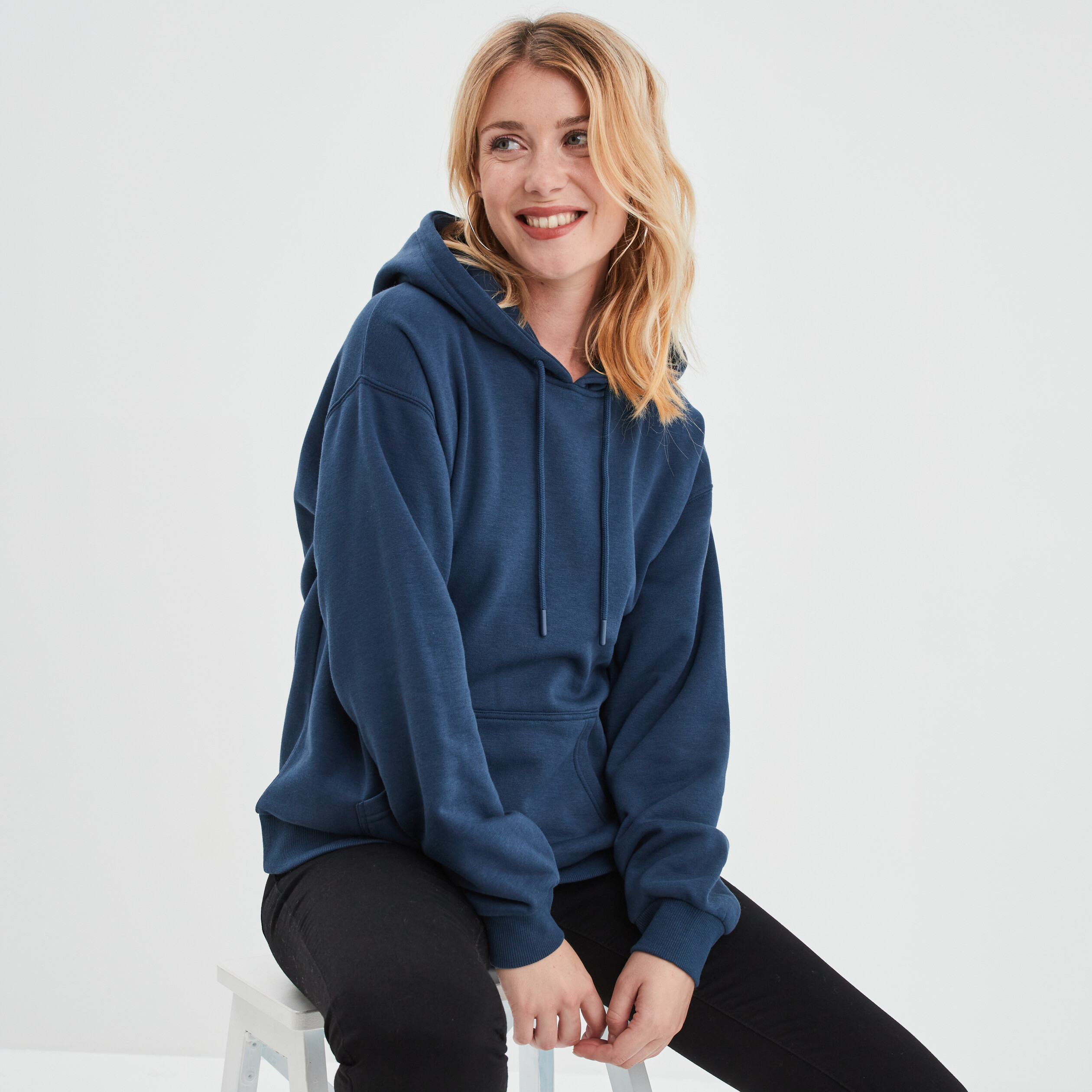 Tunique sport en coton - Sweat femme - Sweatshirts long avec capuche -  Couleur Bleu marine