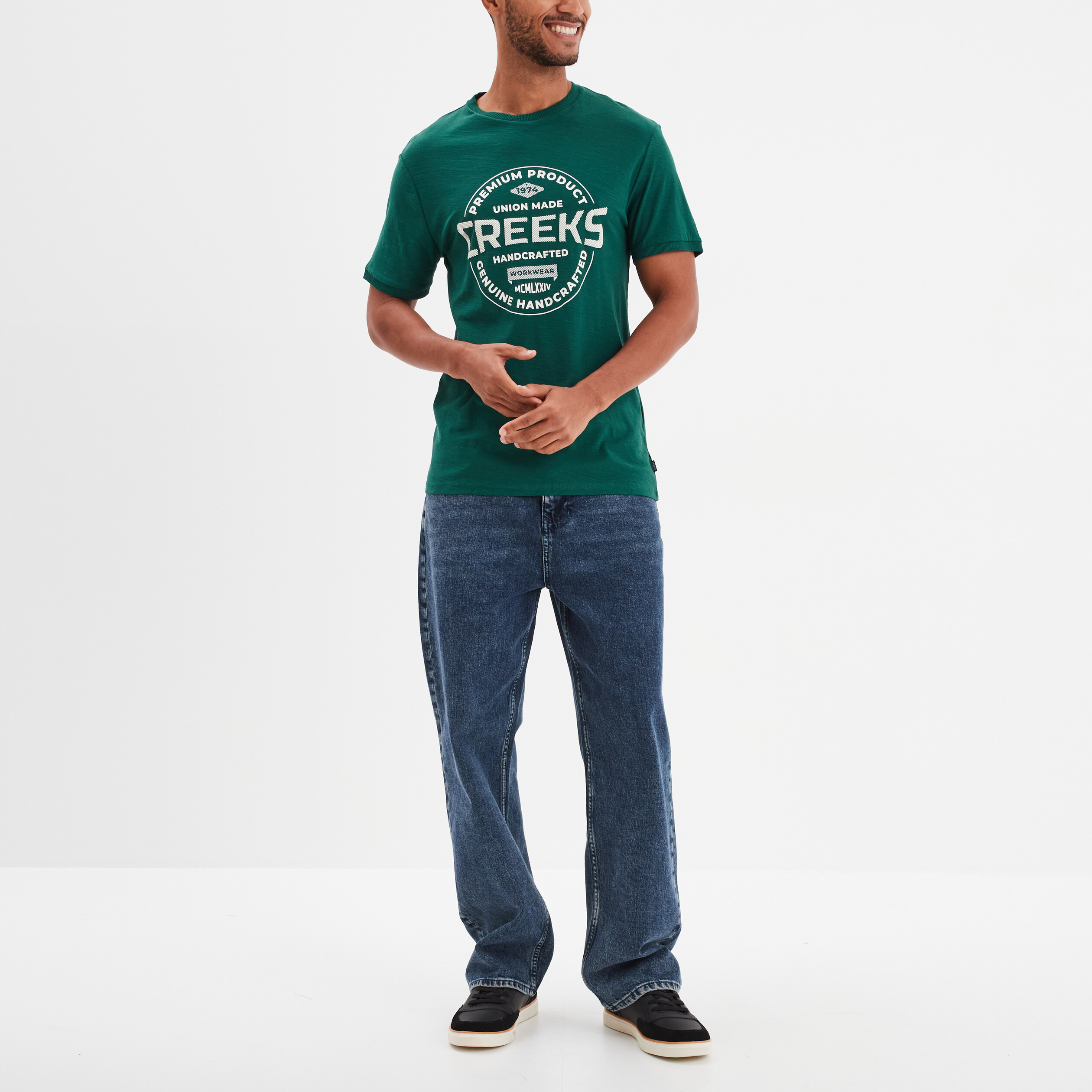 t shirt manches courtes coton creeks vert fonce homme T-shirt manches courtes coton Creeks vert foncé homme