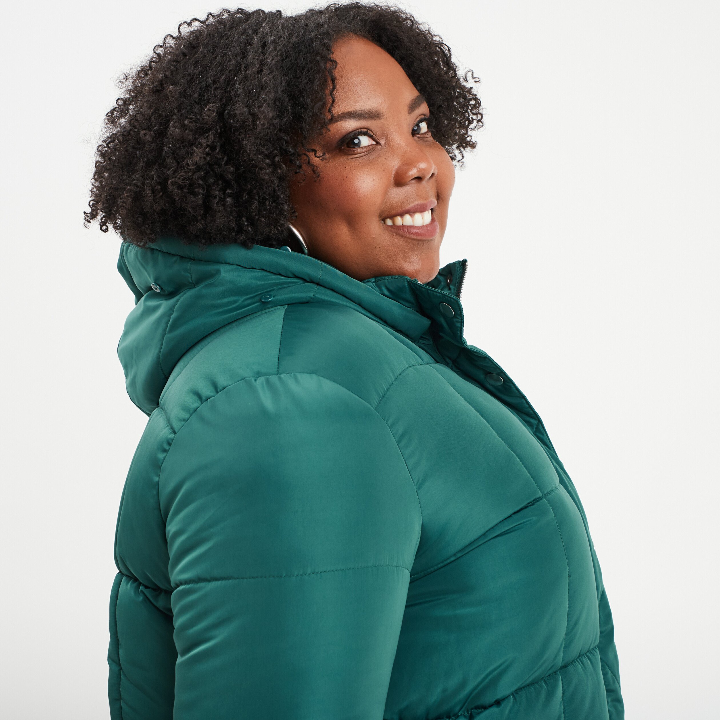 Doudoune a capuche imitation fourrure vert canard femme grande taille La Halle