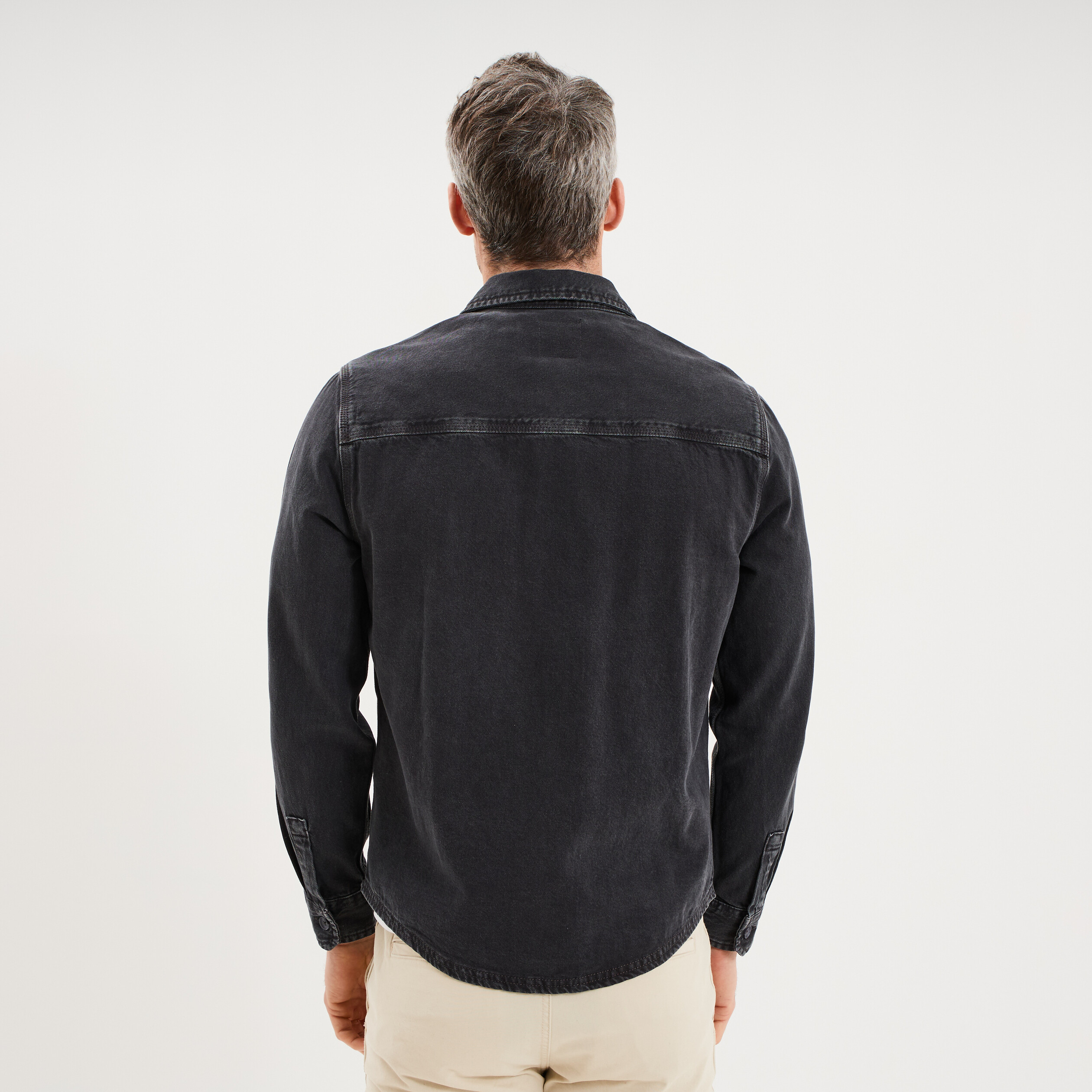 Surchemise en jean coton d&eacute;lav&eacute; gris fonc&eacute; homme