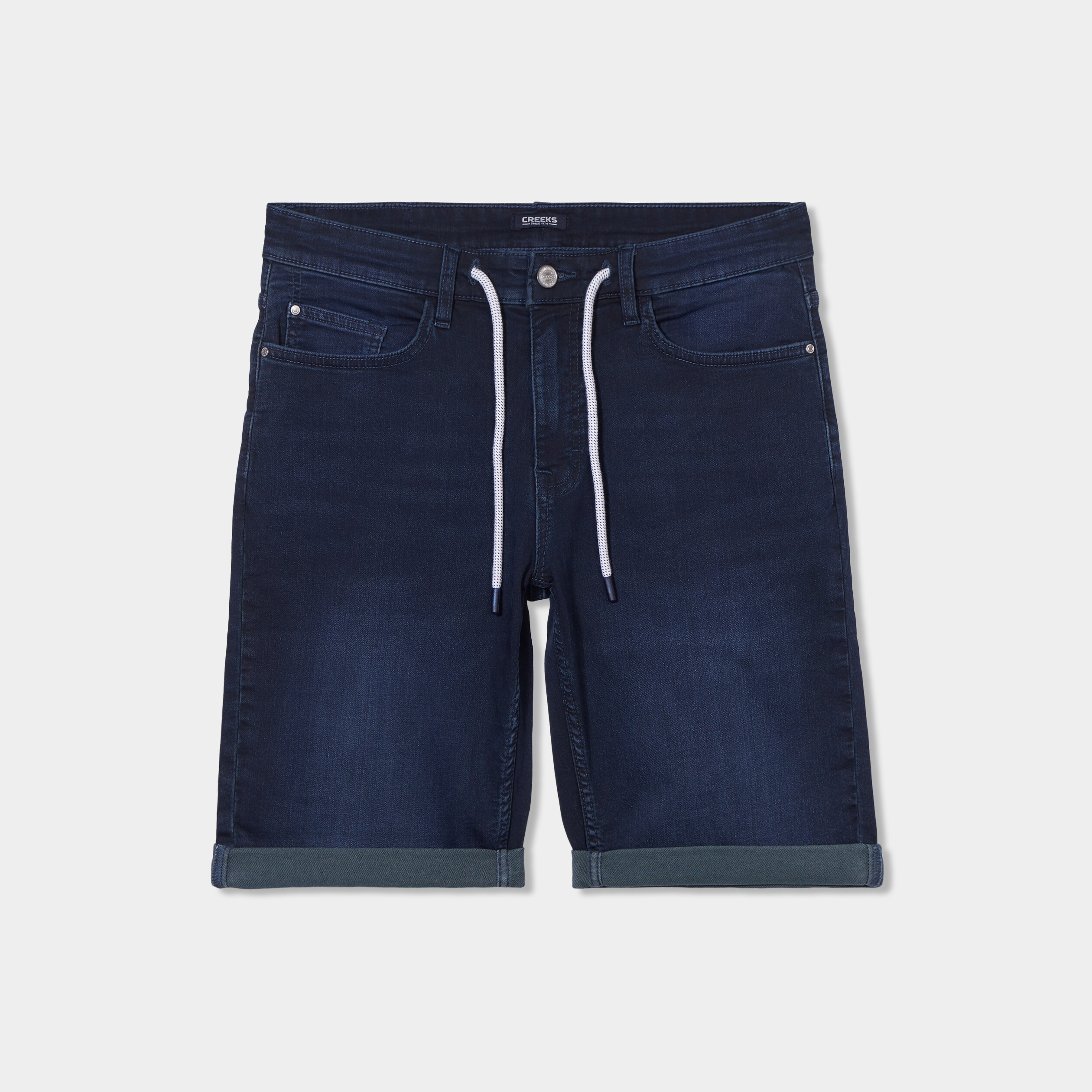 bermuda droit a coulisse en jean creeks denim blue black homme Bermuda droit à coulisse en jean Creeks denim blue black homme