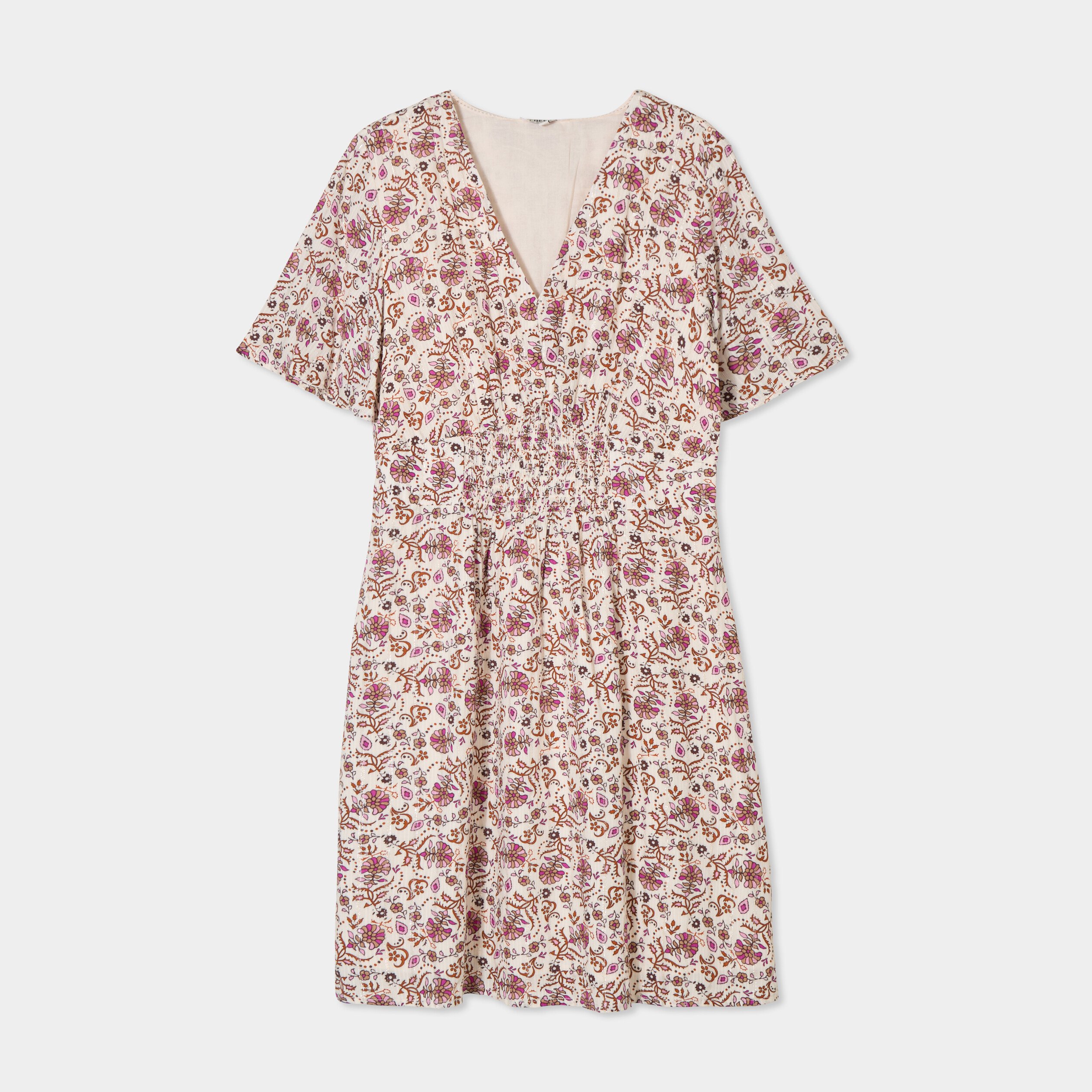 robe col en v taille smockee creeks blanc femme Robe col en V taille smockée Creeks blanc femme