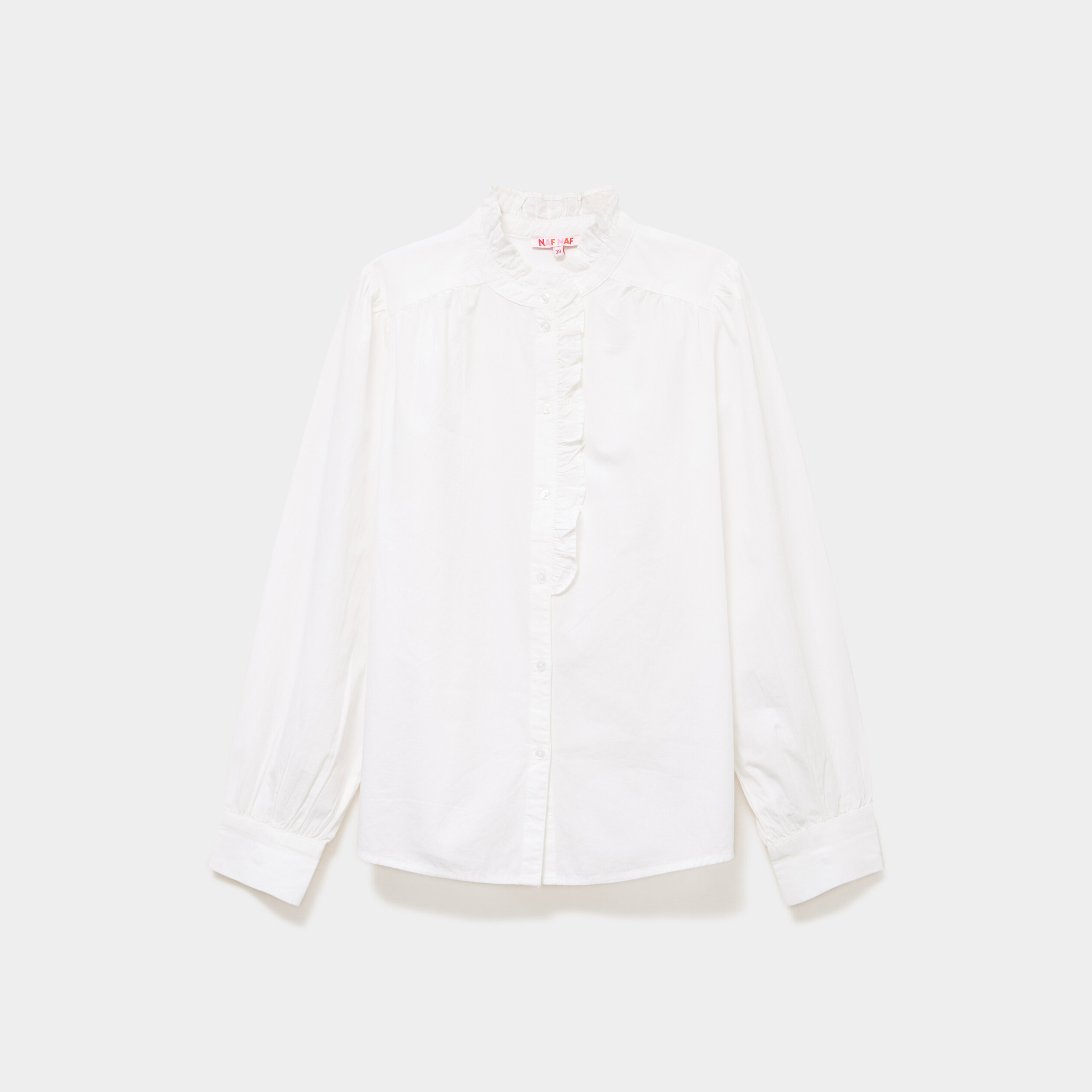 Blouse manches longues col montant blanc femme