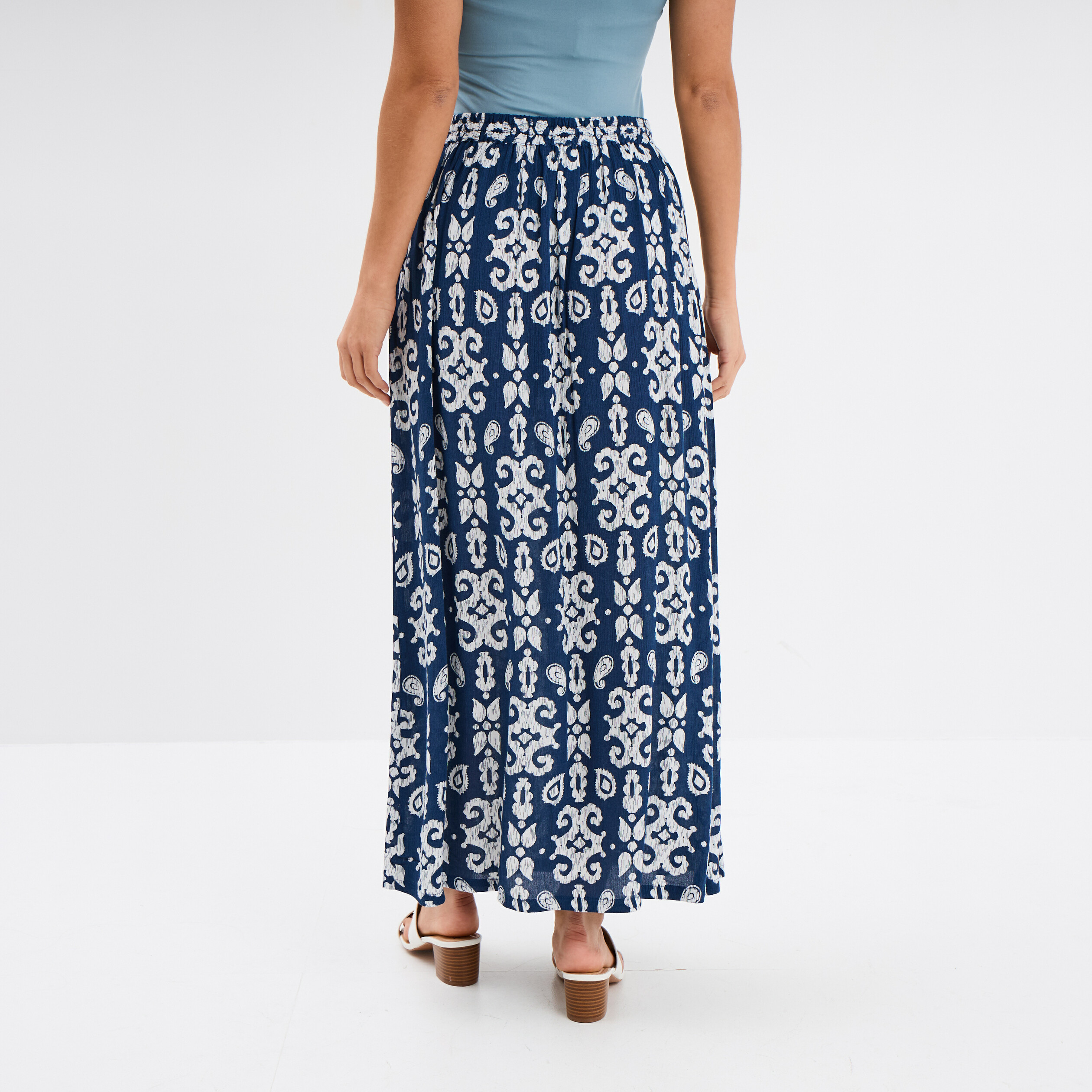 jupe longue fluide crepon bleu marine femme Jupe longue fluide crépon bleu marine femme