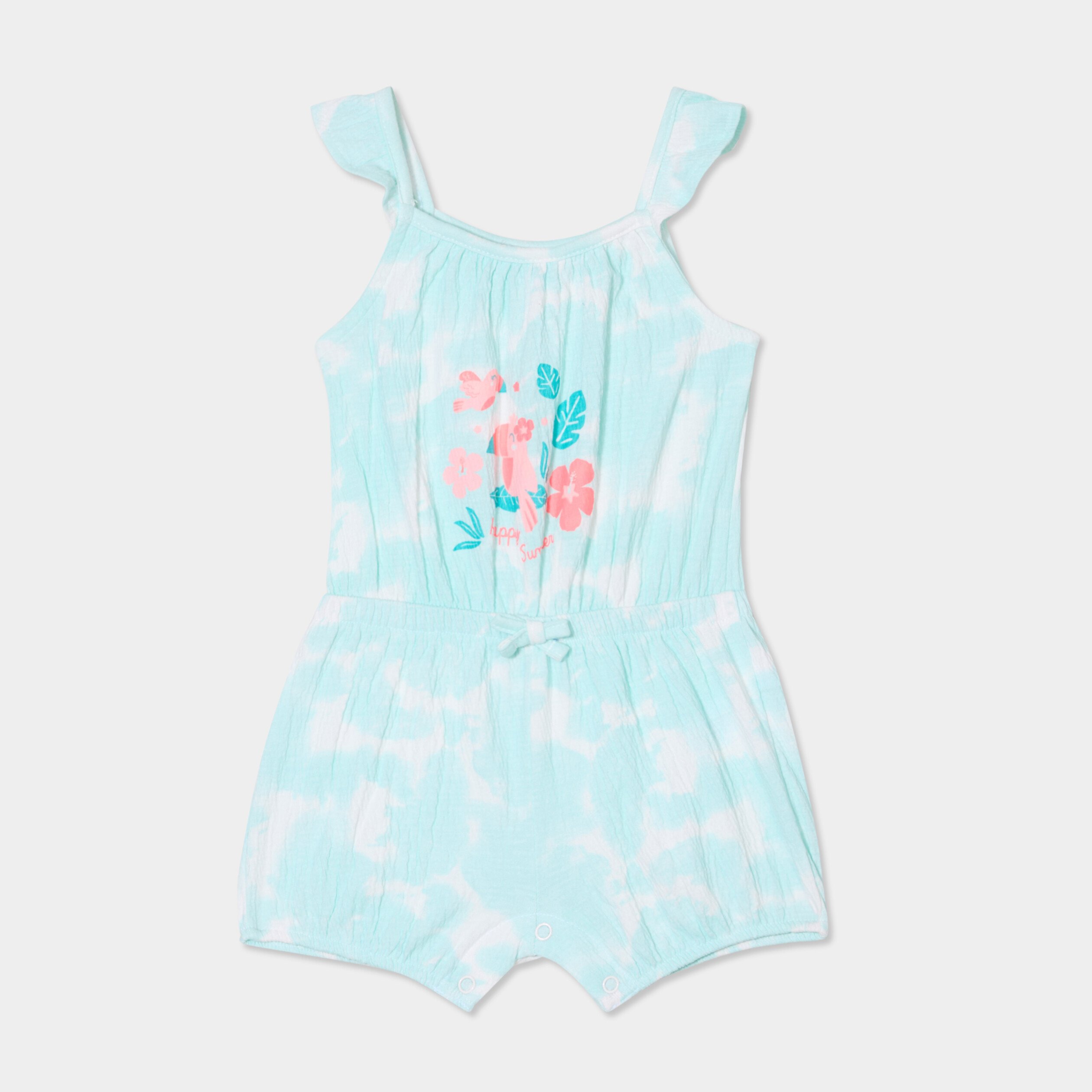 combishort a bretelles et volants bleu pastel bebef Combishort à bretelles et volants bleu pastel bébé fille