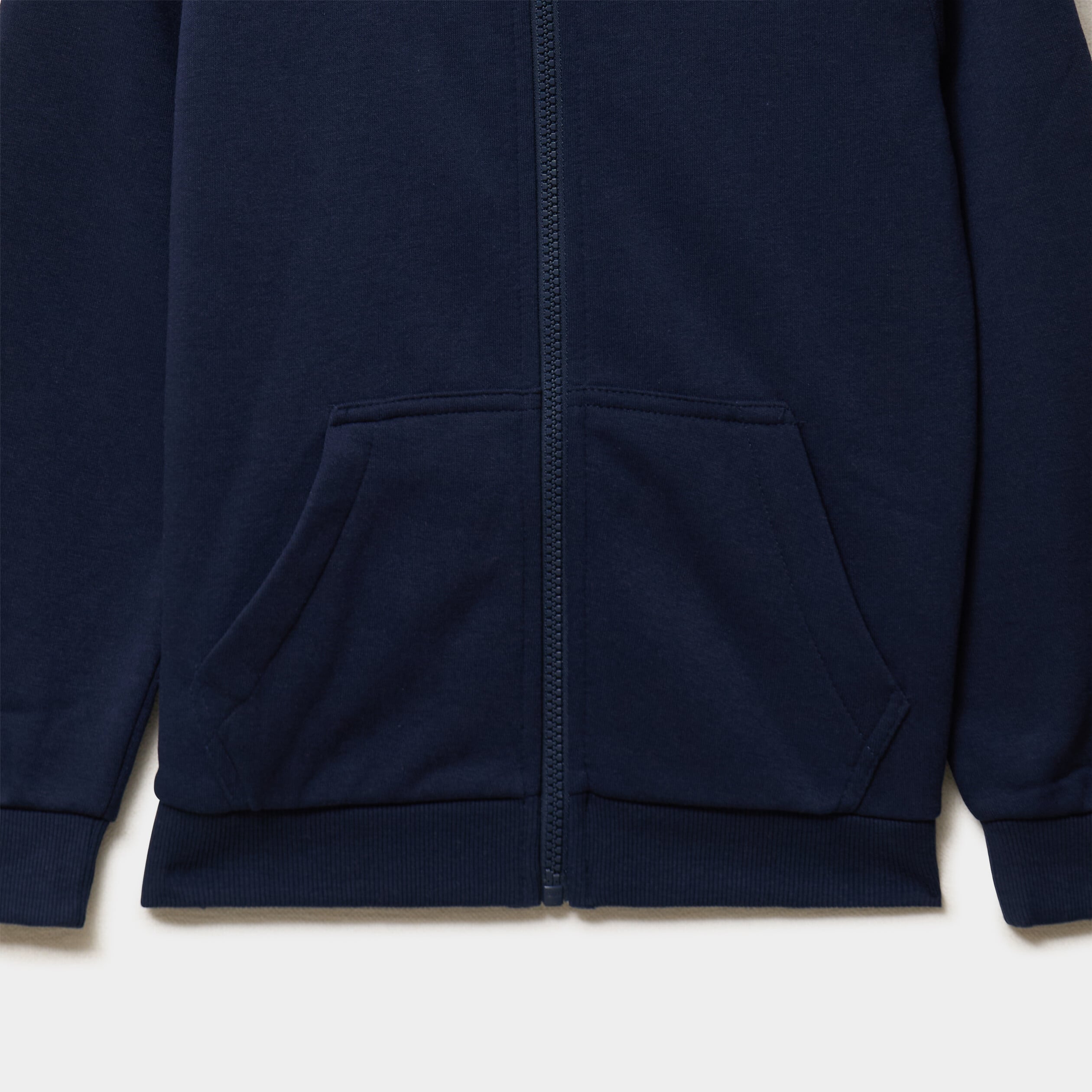 Sweat zipp&eacute; &agrave; capuche en molleton bleu marine gar&ccedil;on