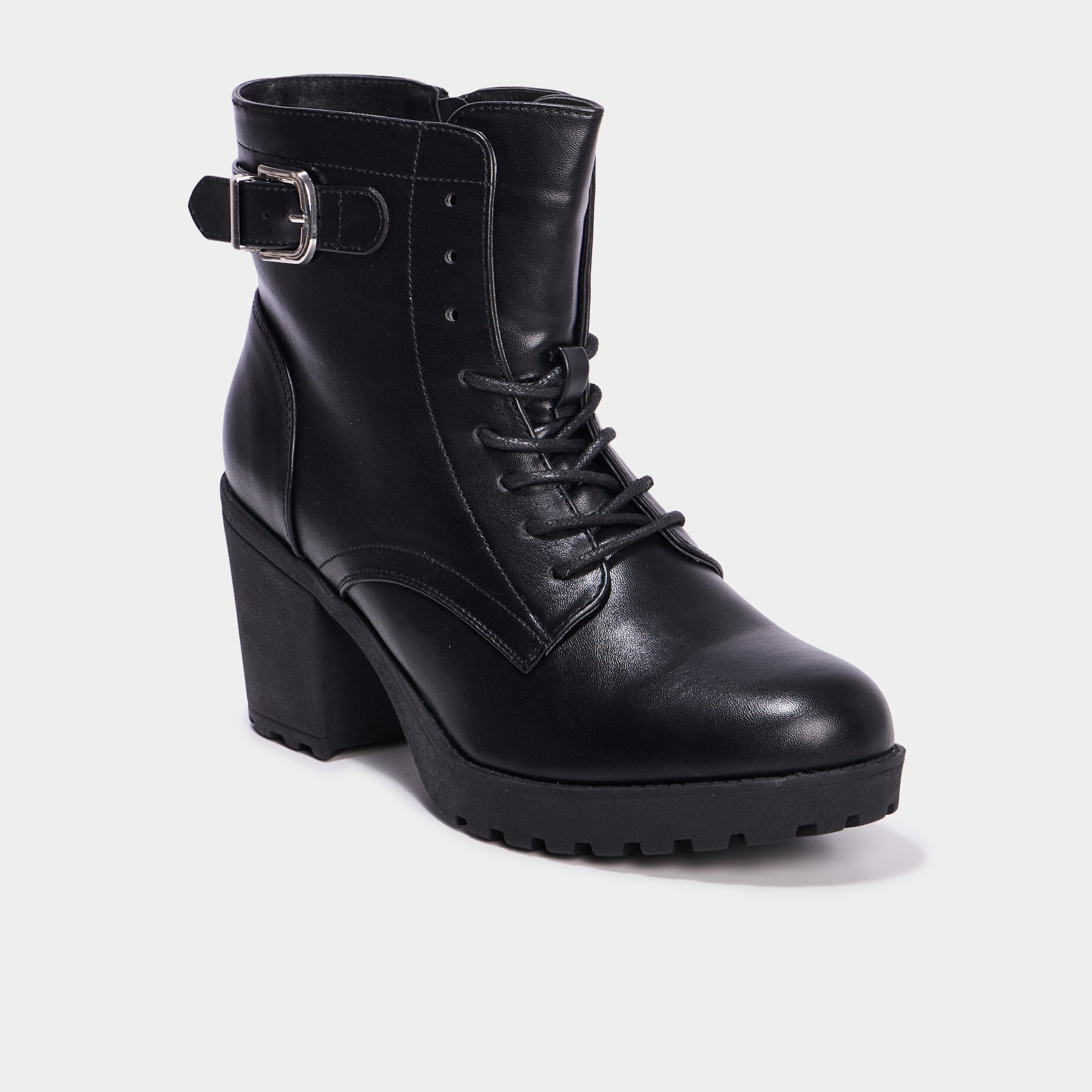 Boots &agrave; lacets et talons 5 cm noir femme