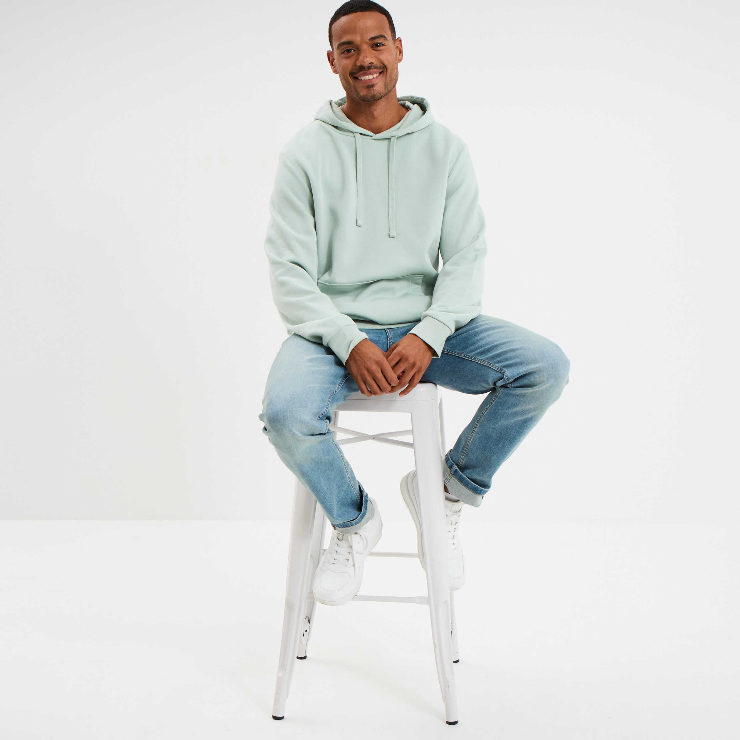 Sweat molleton à capuche hoodie vert pastel homme La Halle