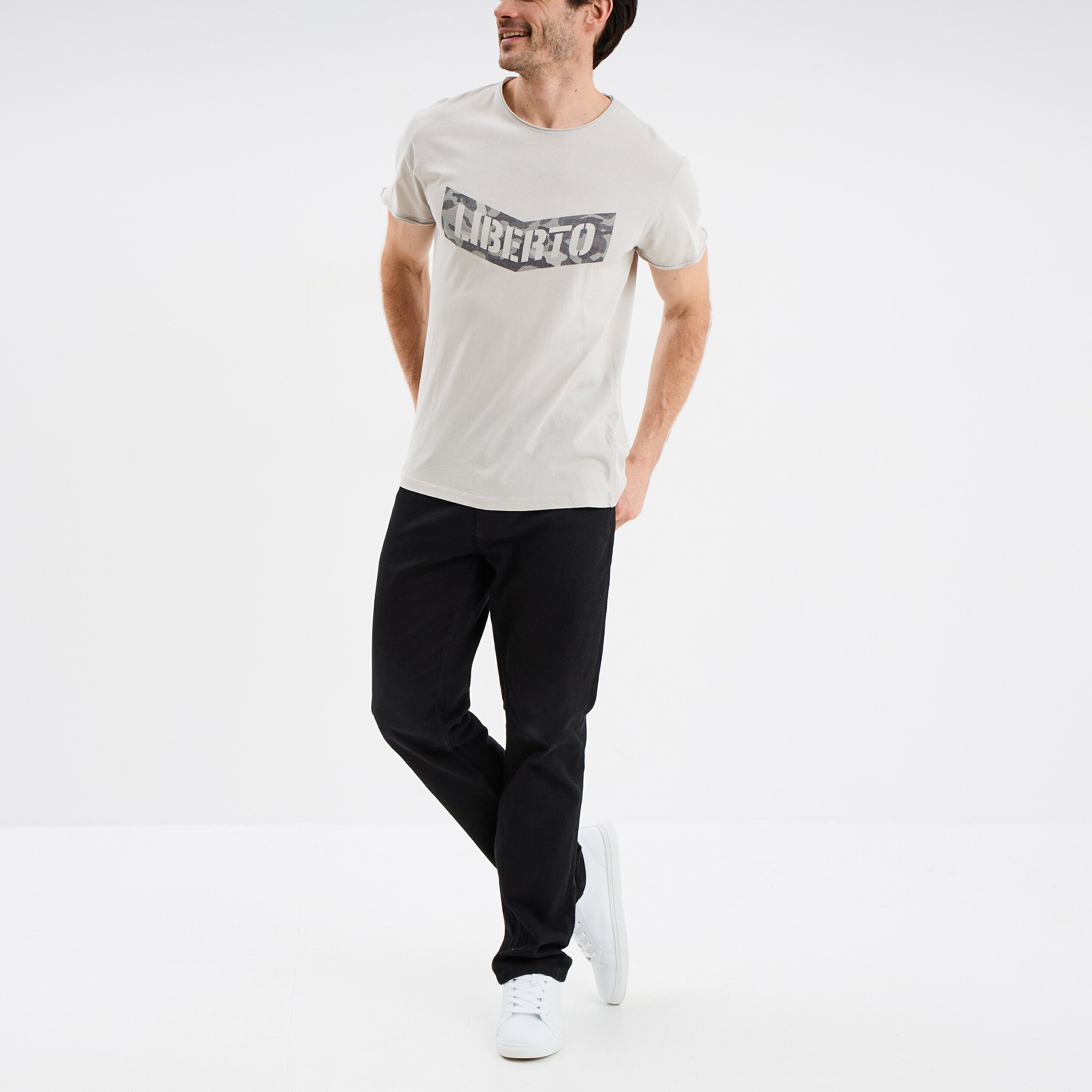 t shirt manches courtes coton gris clair homme T-shirt manches courtes coton gris clair homme