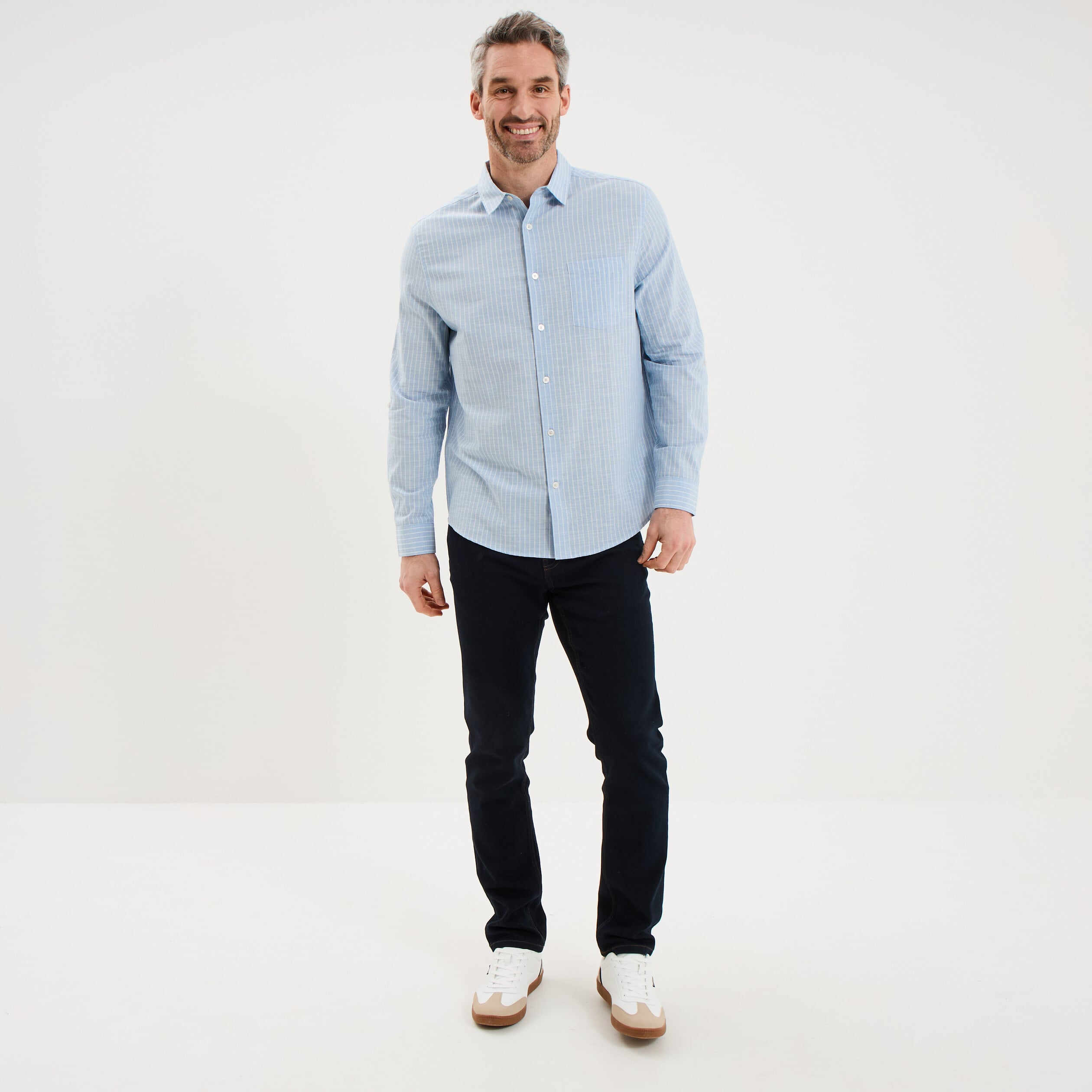 Chemise manches longues coton bleu ciel homme