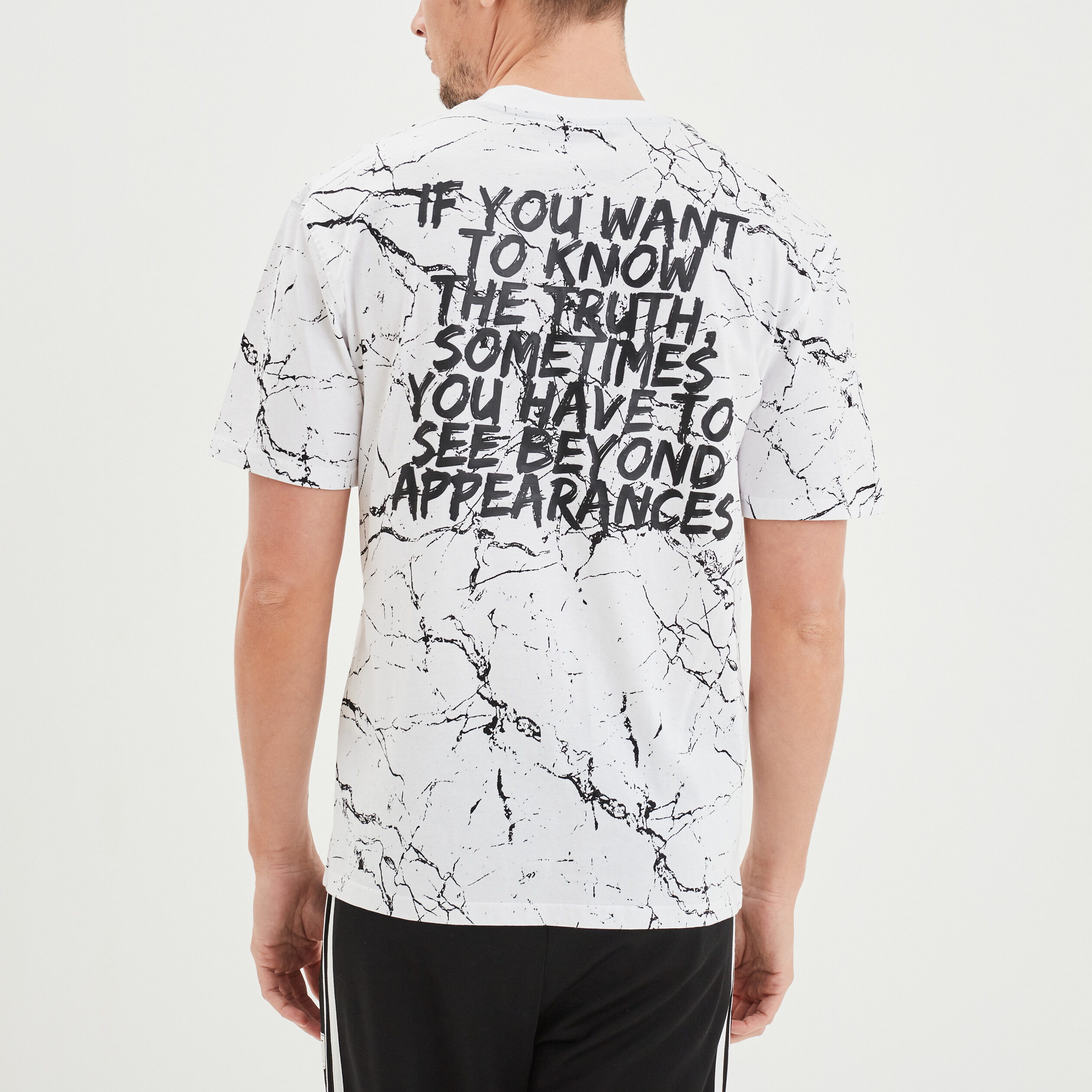 T-shirt oversize manches courtes marbré blanc homme