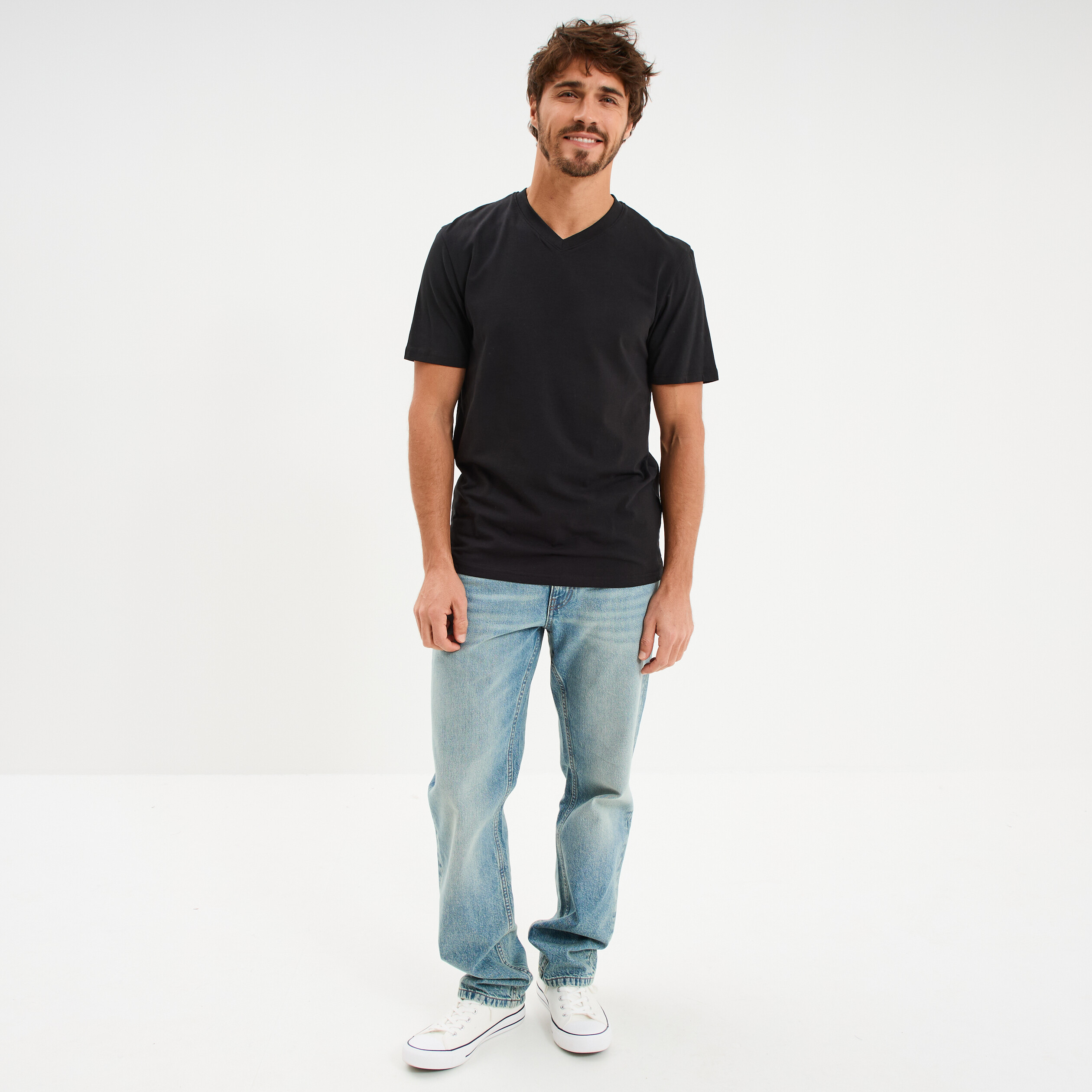 T-shirt col V slim stretch noir homme